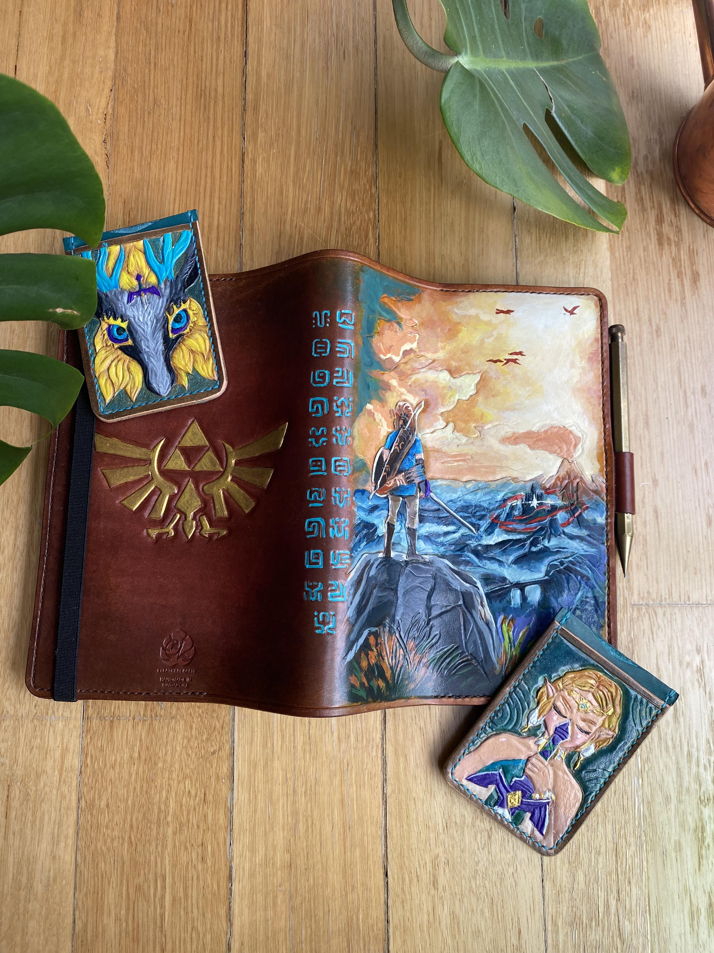 An epic set of items with hand carved and painted art, inspired by Zelda: Tears of the Kingdom.