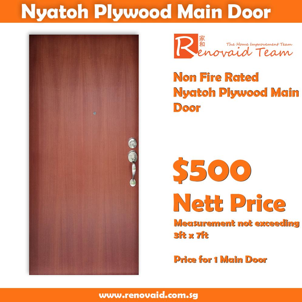Nyatoh Plywood Main Door for HDB (Single Leaf not exceeding 3ft x 7ft)