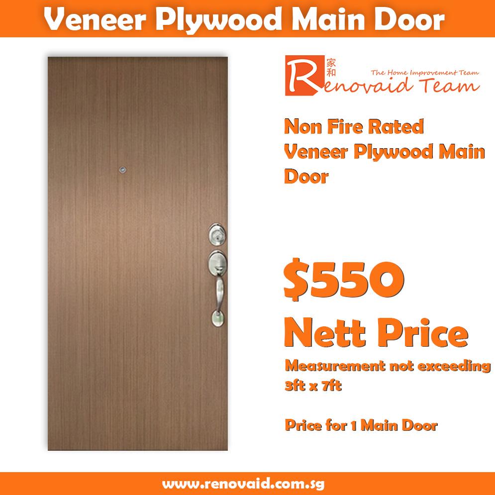 Veneer Plywood Main Door for HDB (Single Leaf not exceeding 3ft x 7ft)