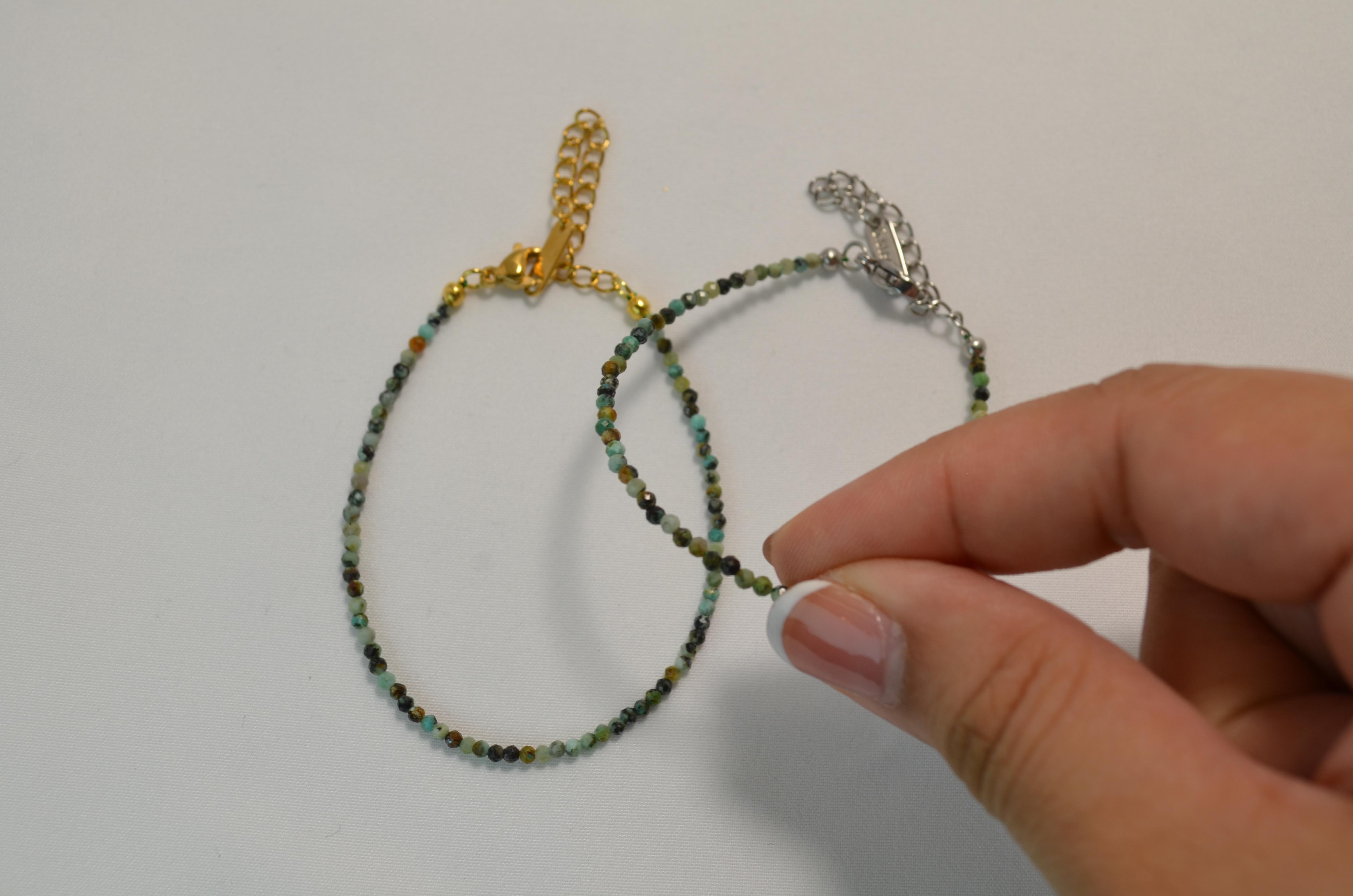 African Turquoise Dainty Bracelet | Natural Crystal with Stainless Steel | Hypoallergenic, Waterproof and Anti-Tarnish