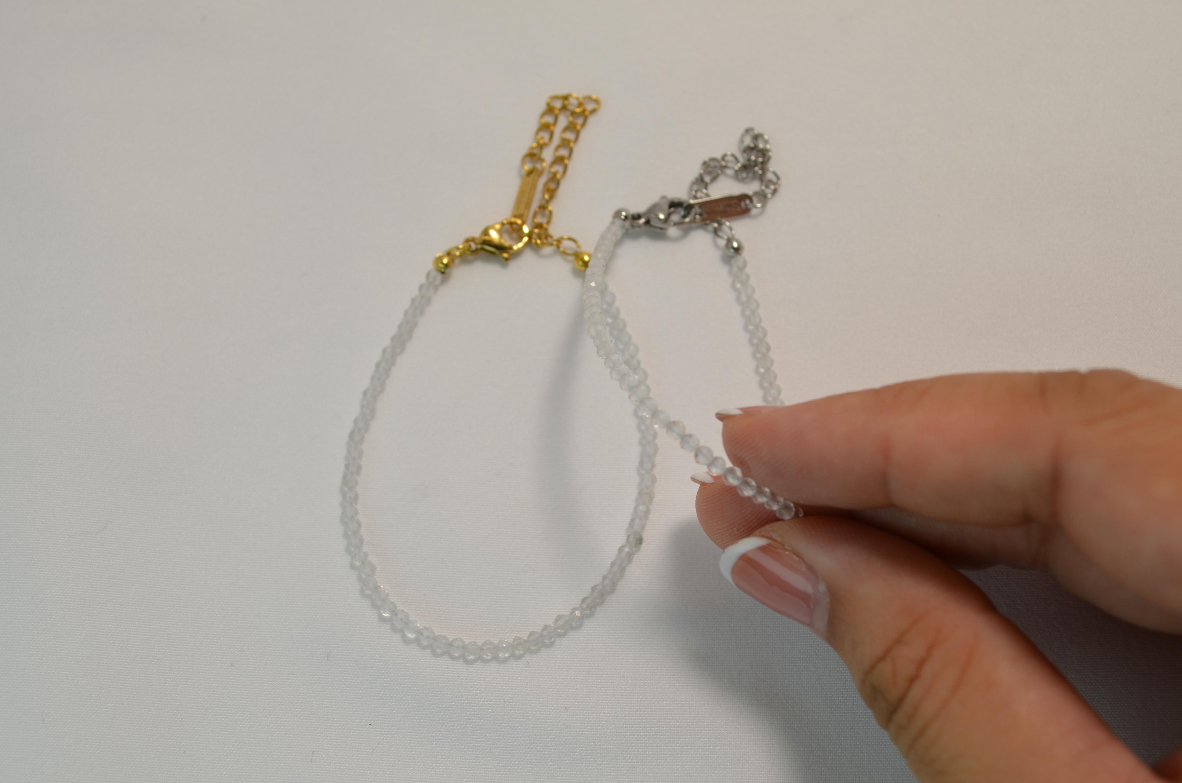 Clear Quartz Dainty Bracelet | Natural Crystal with Stainless Steel | Hypoallergenic, Waterproof and Anti-Tarnish