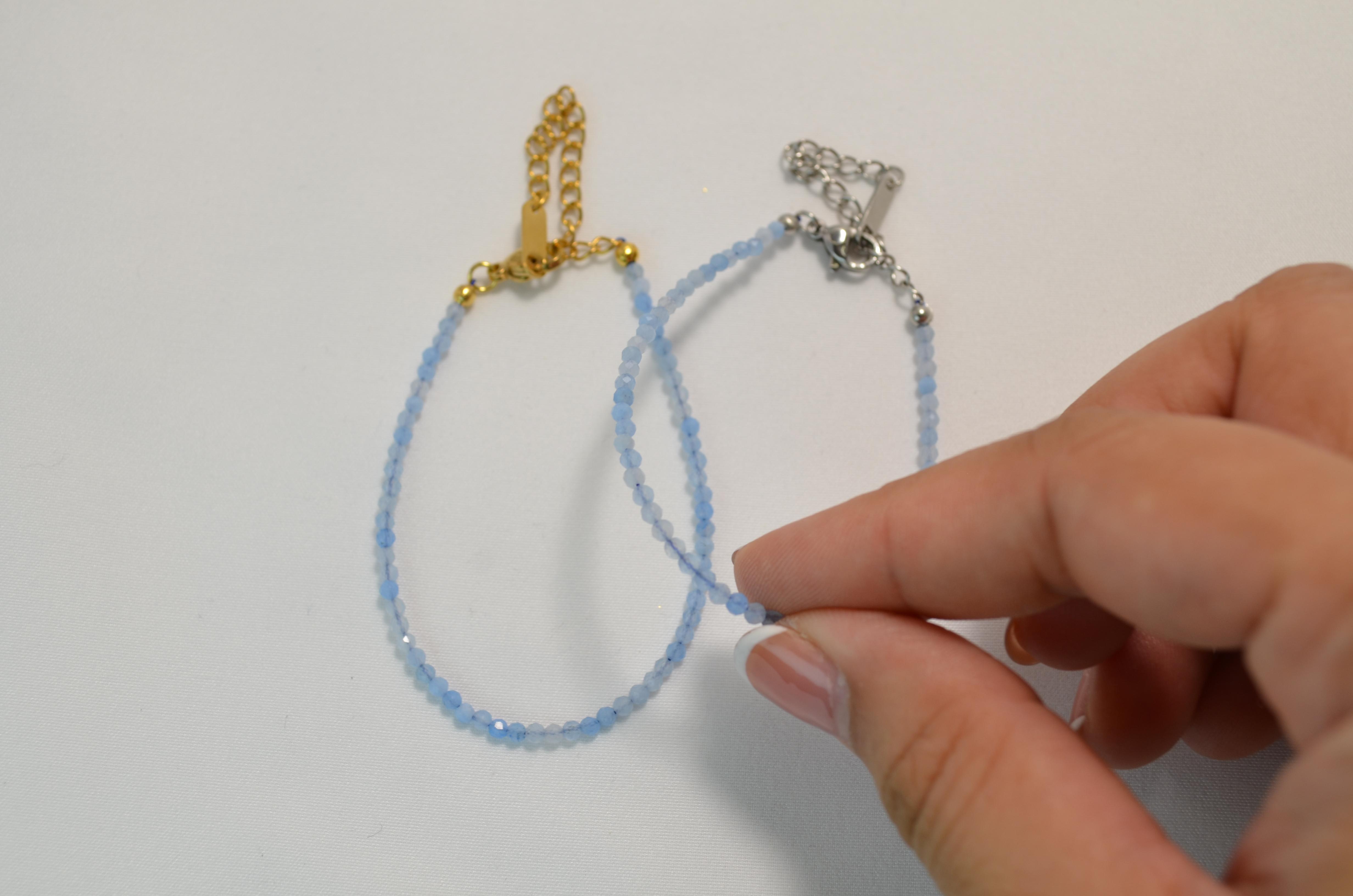 Aquamarine Dainty Bracelet | Natural Crystal with Stainless Steel | Hypoallergenic, Waterproof and Anti-Tarnish