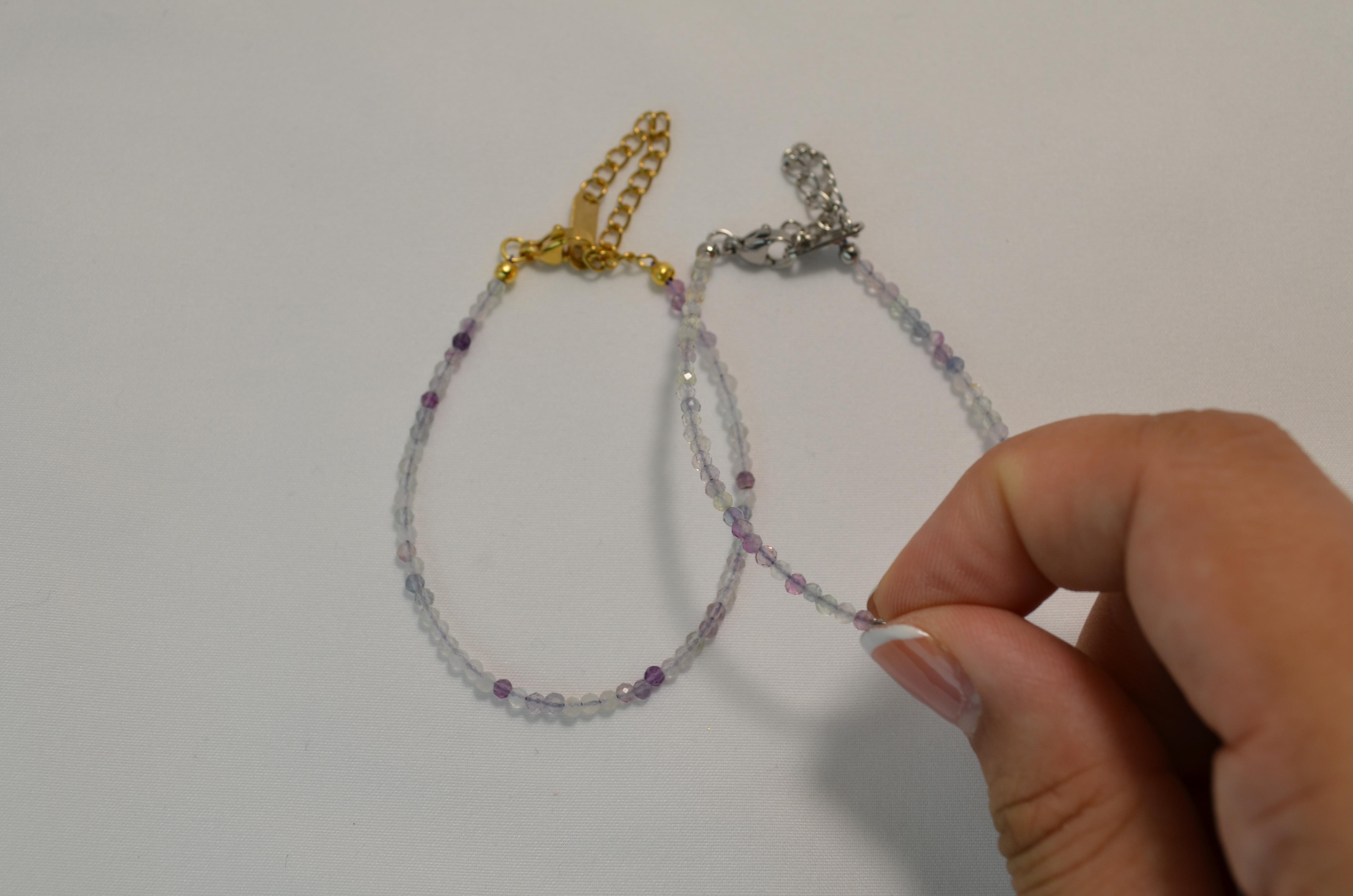 Fluorite Dainty Bracelet | Natural Crystal with Stainless Steel | Hypoallergenic, Waterproof and Anti-Tarnish