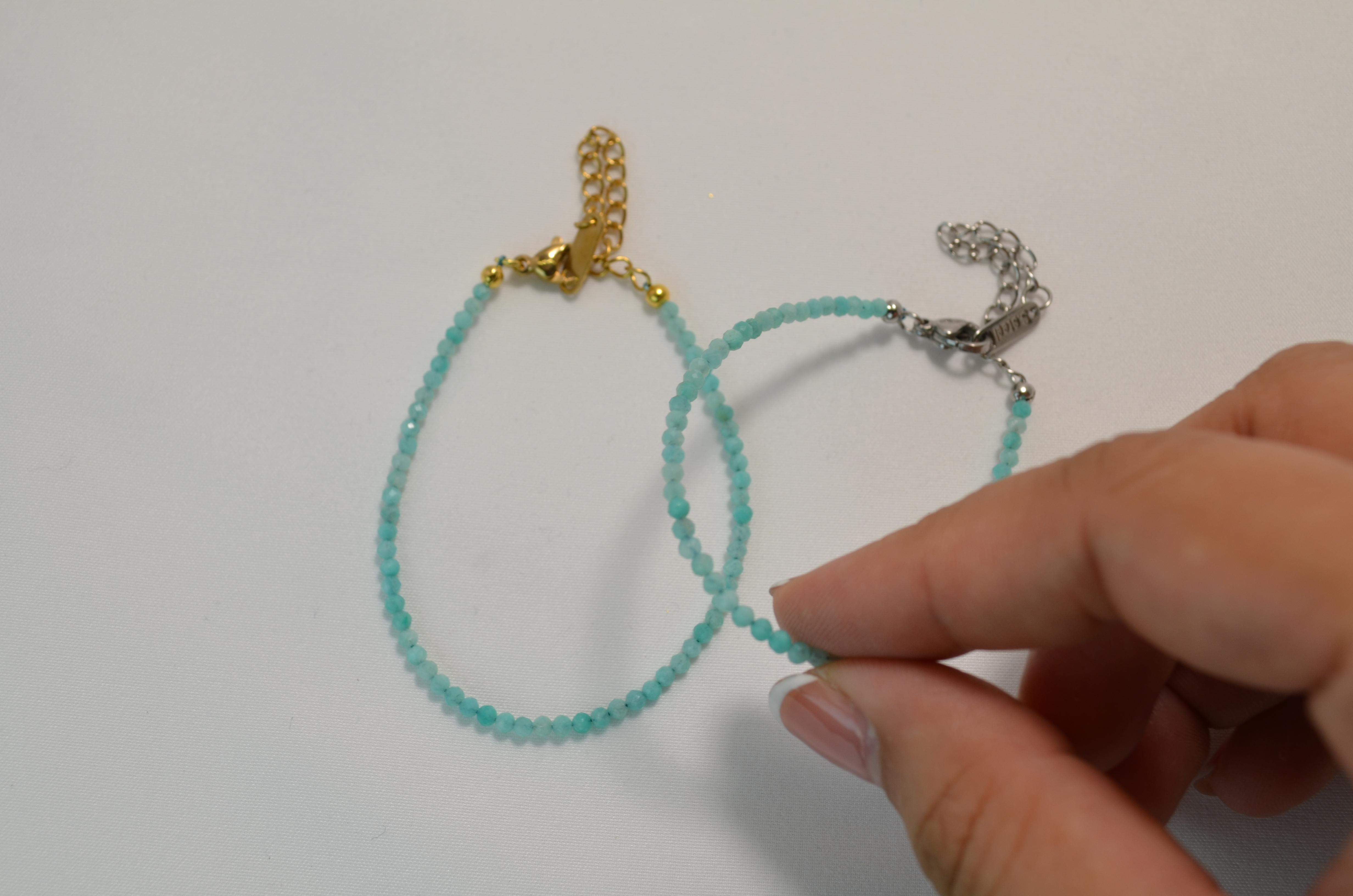 Amazonite Dainty Bracelet | Natural Crystal with Stainless Steel | Hypoallergenic, Waterproof and Anti-Tarnish