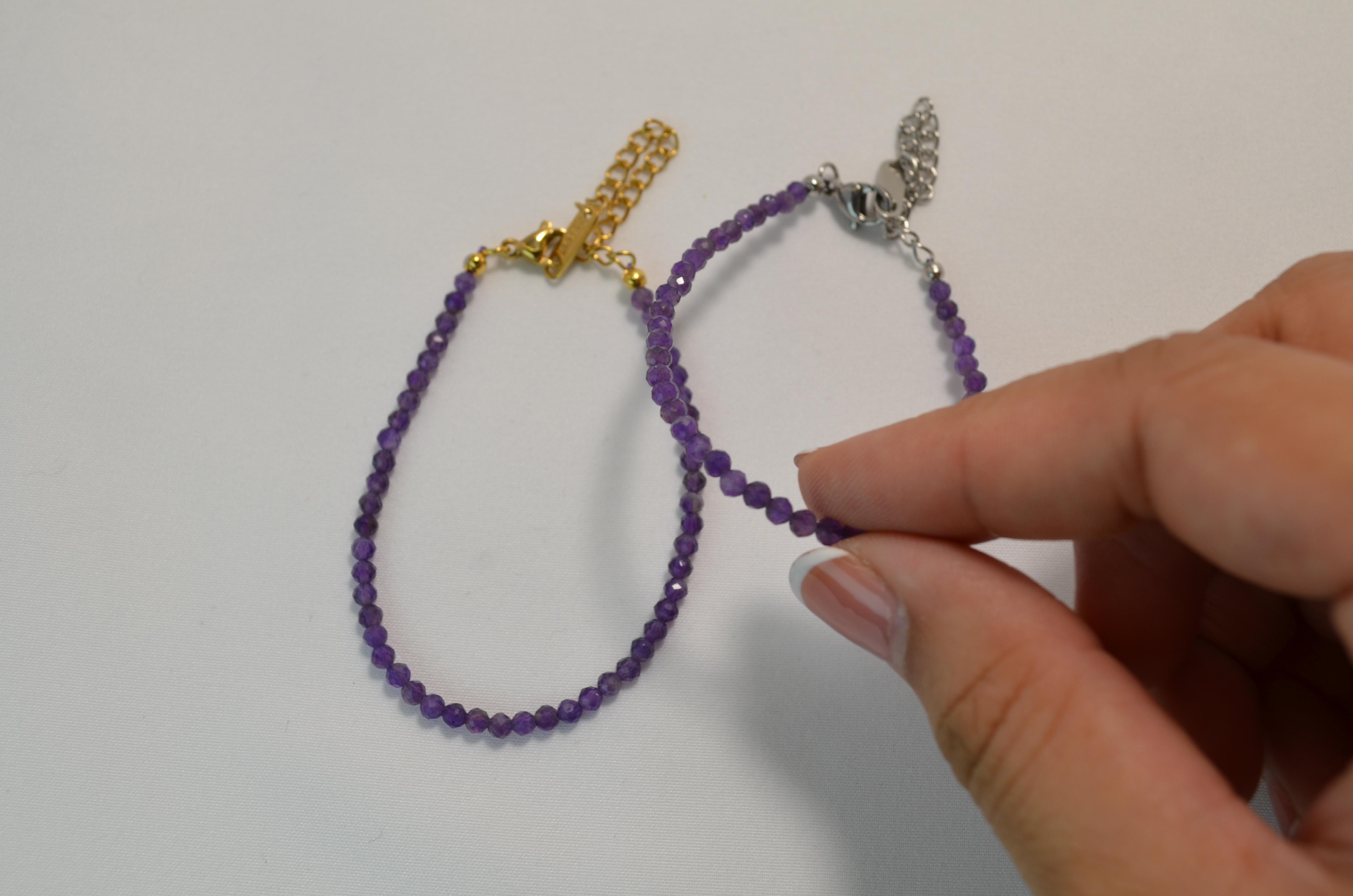 Amethyst Dainty Bracelet | Natural Crystal with Stainless Steel | Hypoallergenic, Waterproof and Anti-Tarnish
