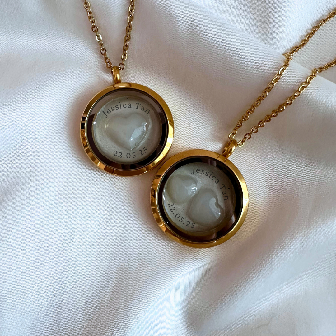 Keepsake Locket | Heart Shaped Bead | Breast Milk + Name + D.O.B