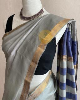 Light Grey & Blue Silk Cotton