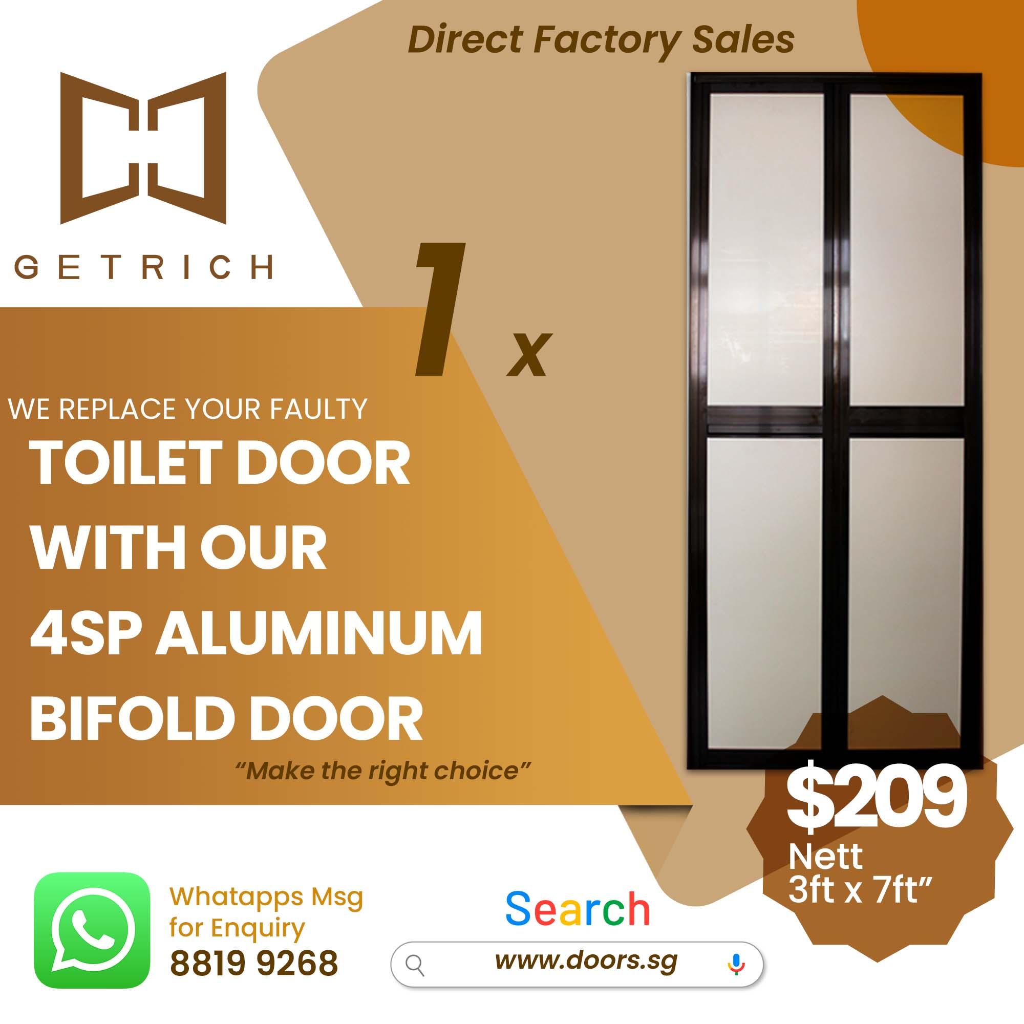 4SP BA Aluminum Bifold Toilet Door Singapore | Space-Saving & Durable | Getrich | 1 Toilet Door Replacement