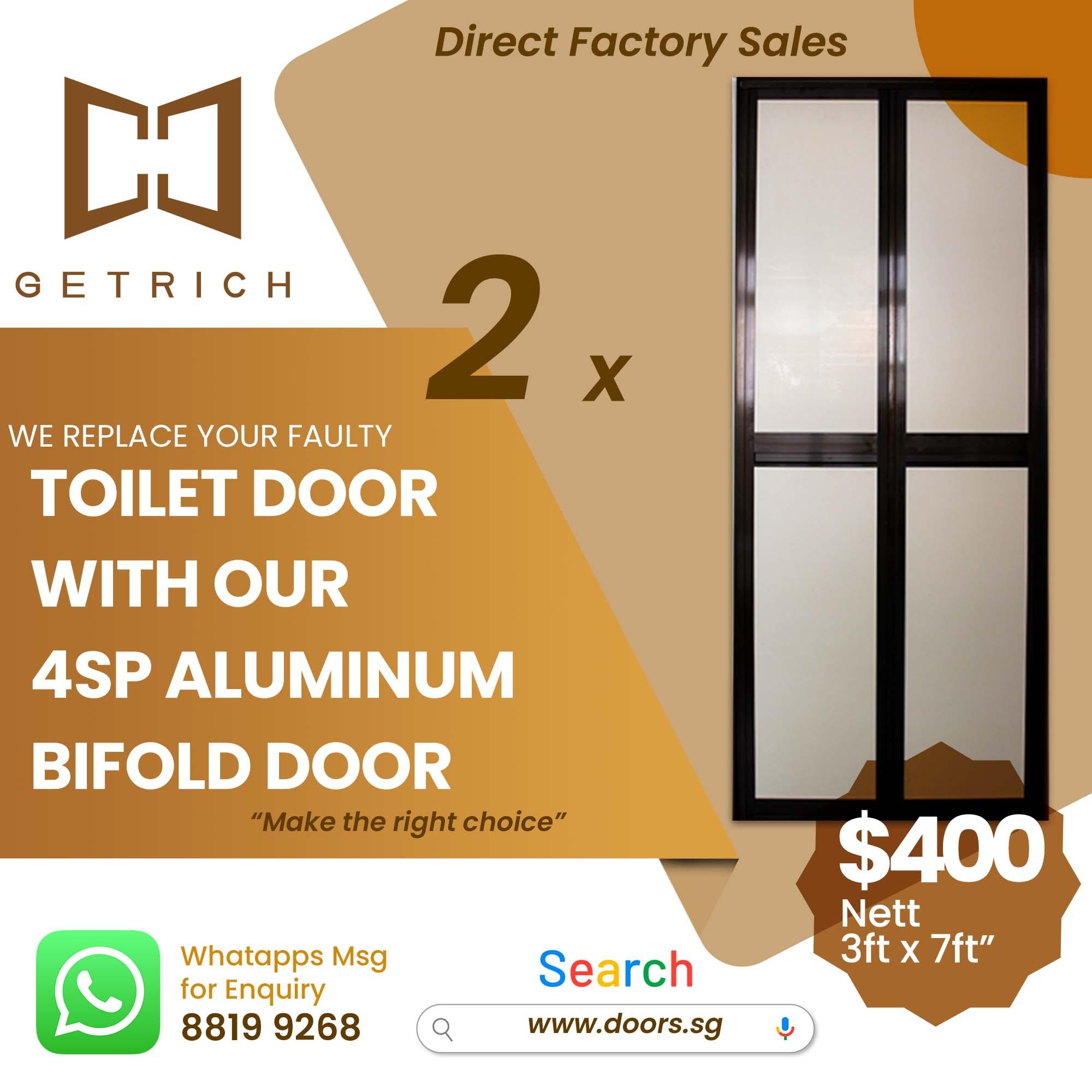 4SP BA Aluminum Bifold Toilet Door Singapore | Space-Saving & Durable | Getrich | 2 Toilet Door Replacement