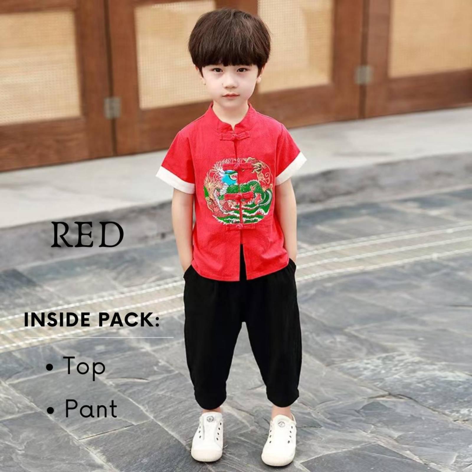 Kid Boy Traditional Tang Zhongsam Shirt CNY Baju Set