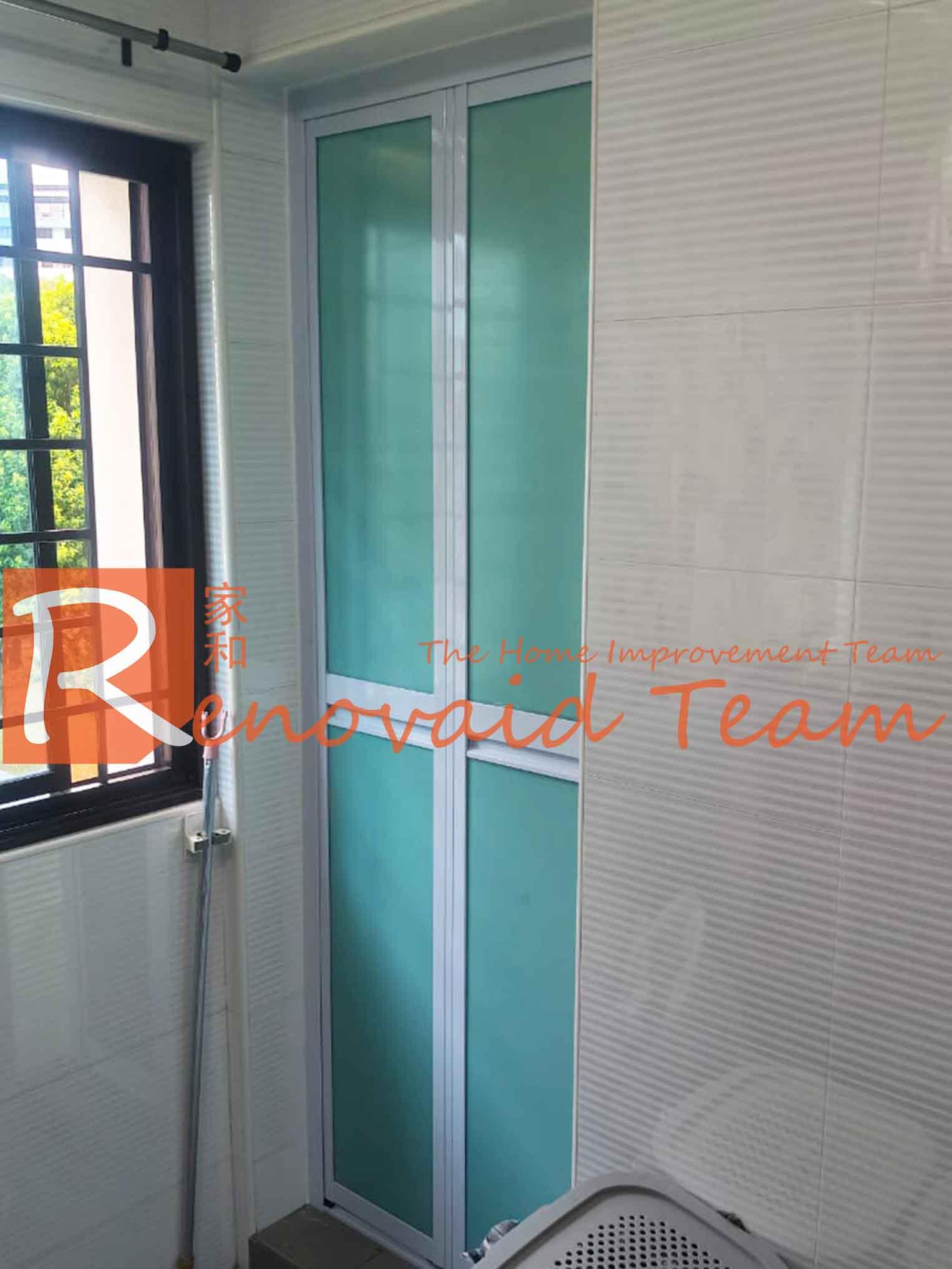White Powder Coated Aluminium Bifold Door with Tiffany Green Acrylic (MF23) - Renovaid Team