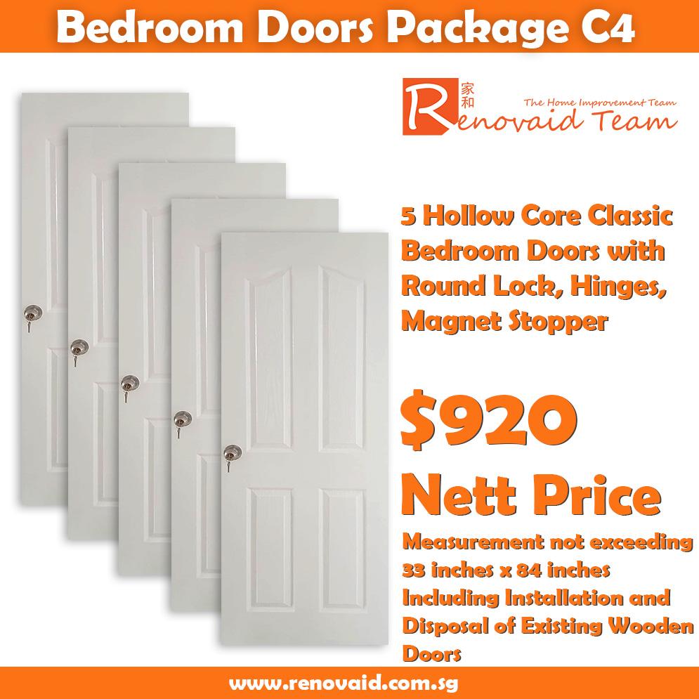 HDB Bedroom Doors – Classic Doors for bedrooms (Hollow Core) x 5