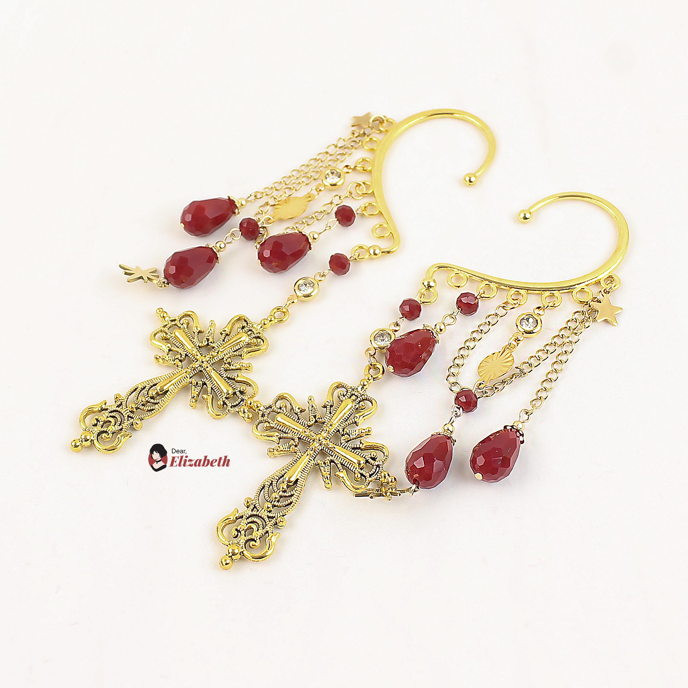 Briana Le Croix Baroque Cross Fantasy Ear Hook Cuffs