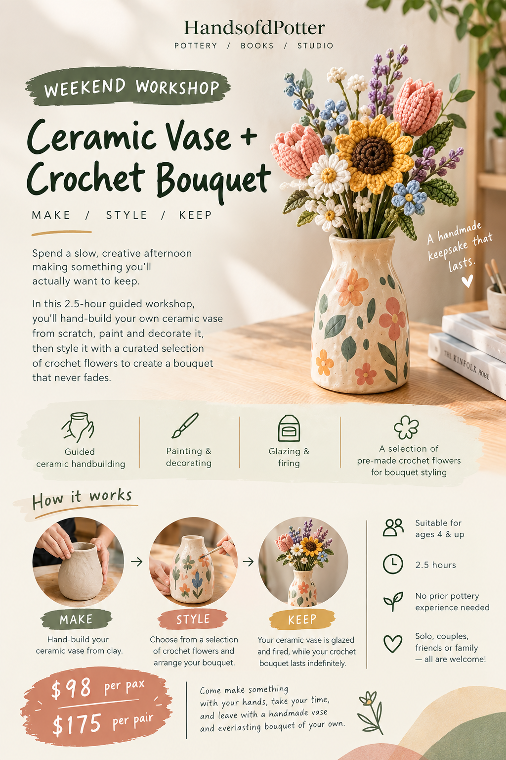 Ceramic Vase + Crochet Bouquet