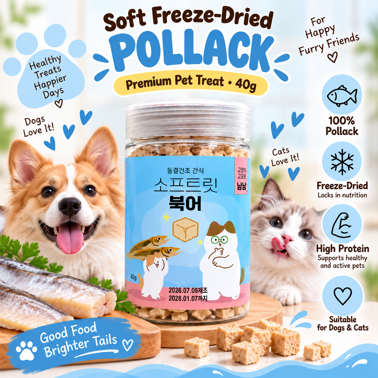 FITPET Soft Treat Freeze-Dried Pollack (Mini size cubes) For Cats and Dogs [SG Official Seller]
