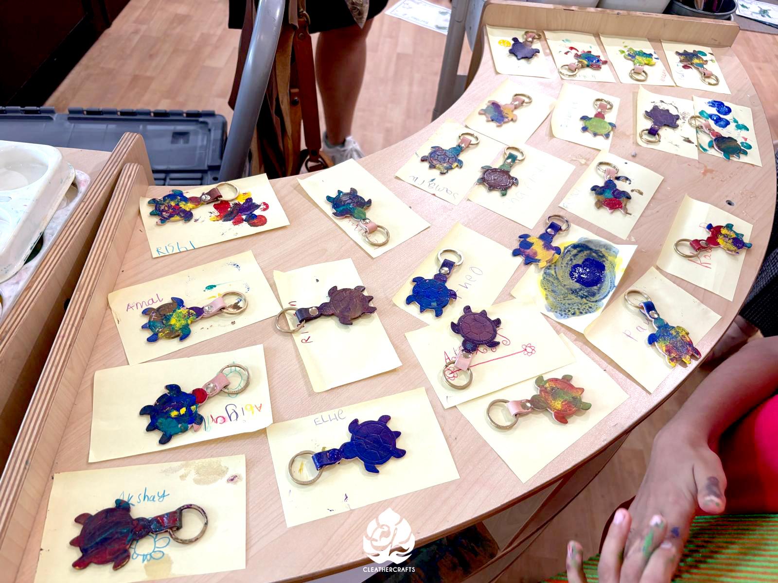 A rainbow of turtle keyrings!