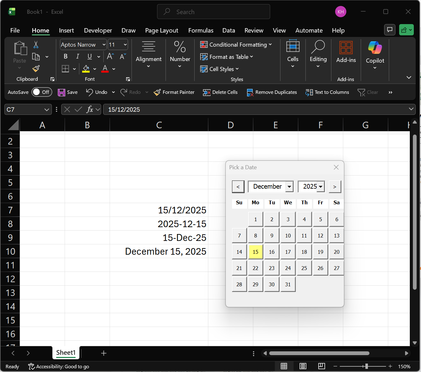 Excel Date Picker