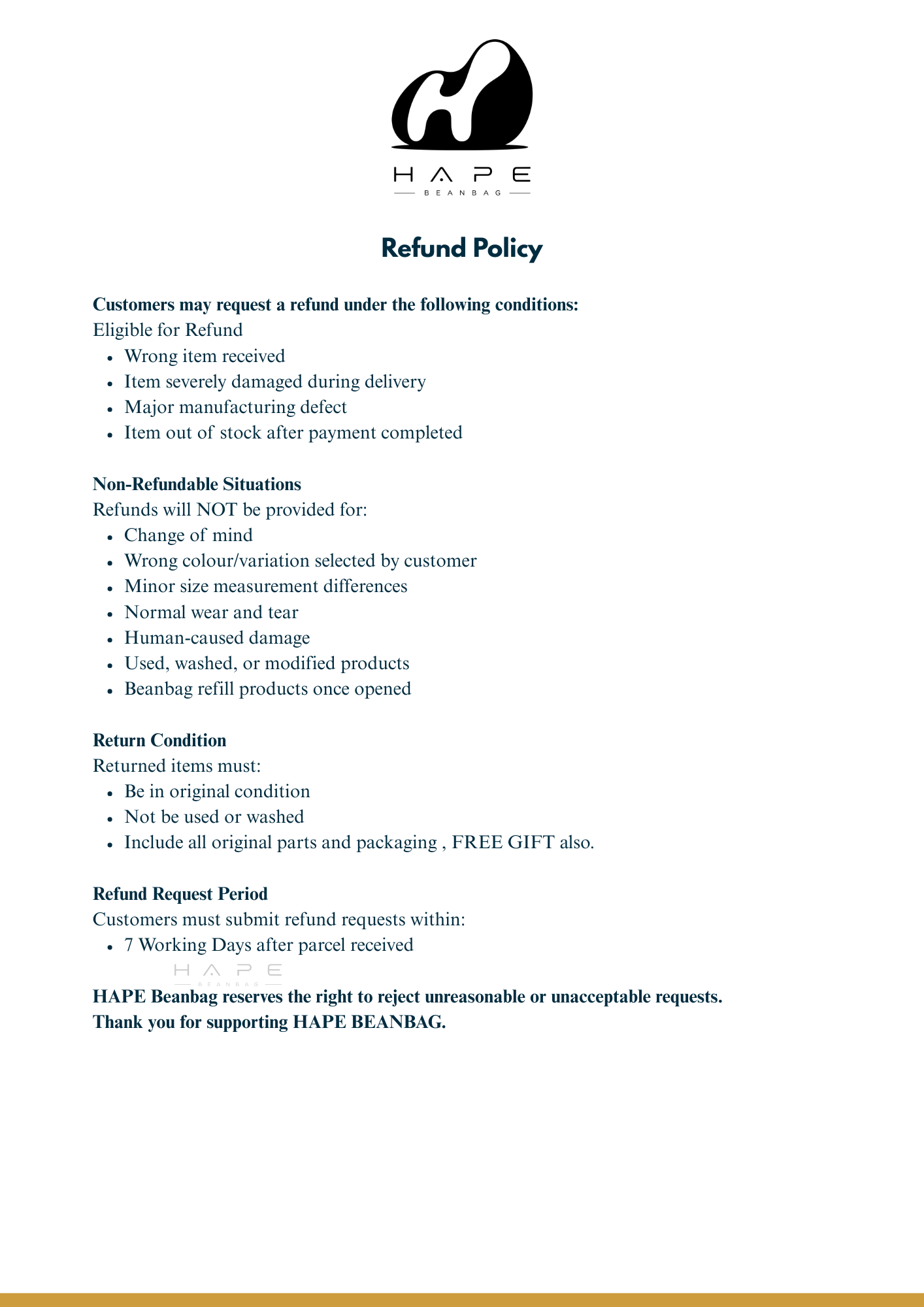 Exchange shipping policy