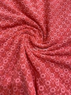 Peach Orange Chikankari Georgette Material