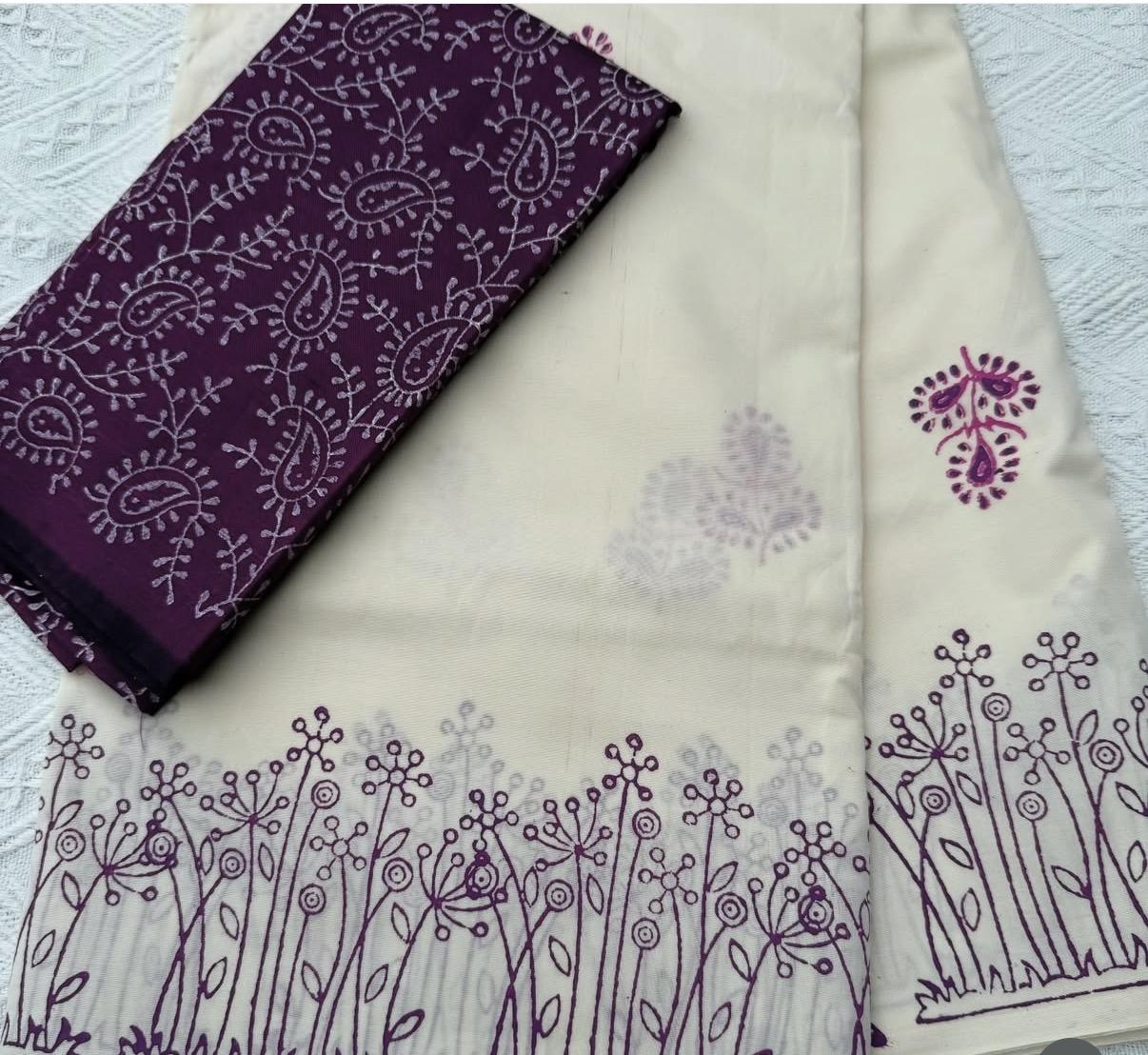 South Cotton Mix Block Printed Saree