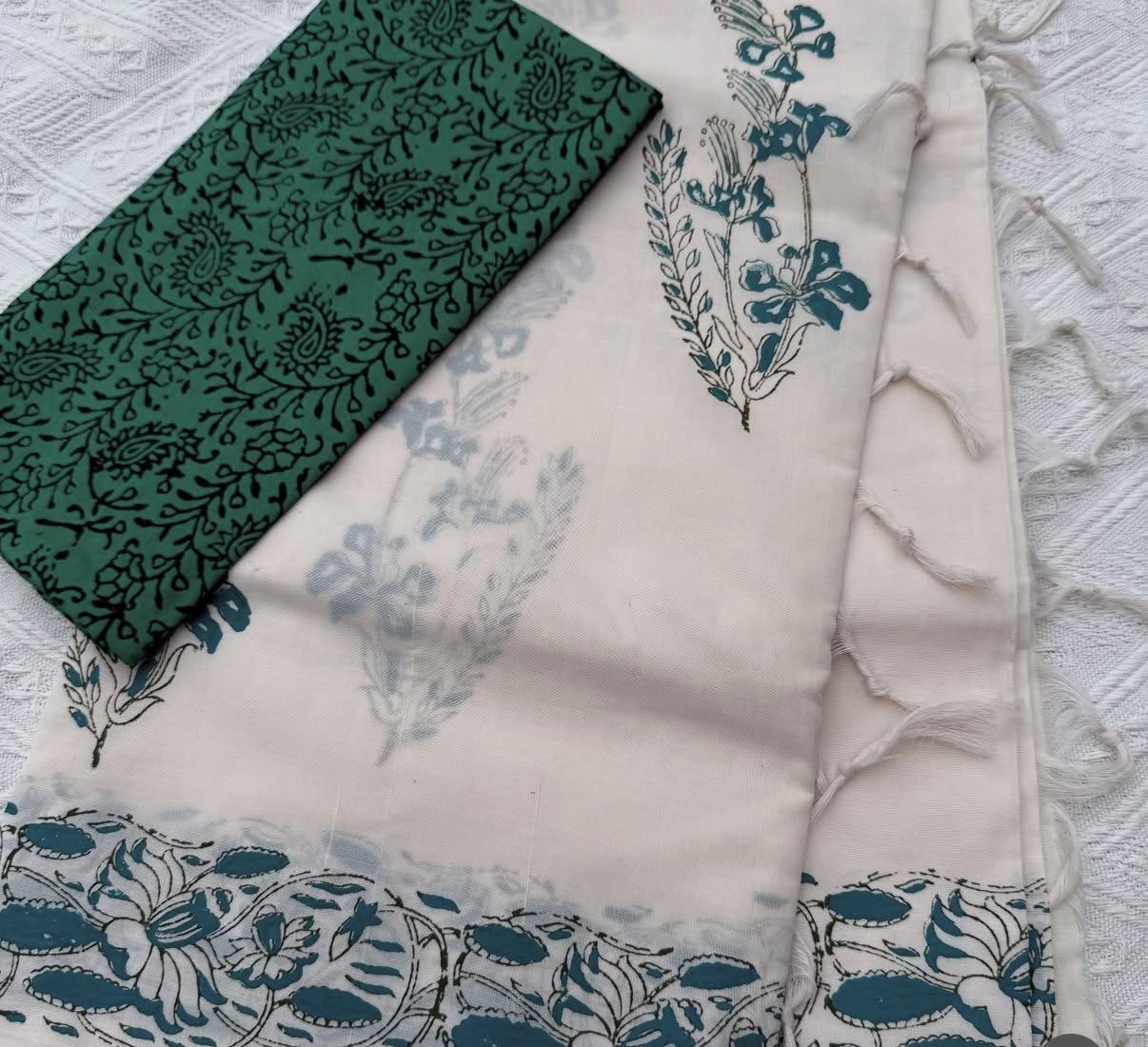 South Cotton Mix Block Printed Saree