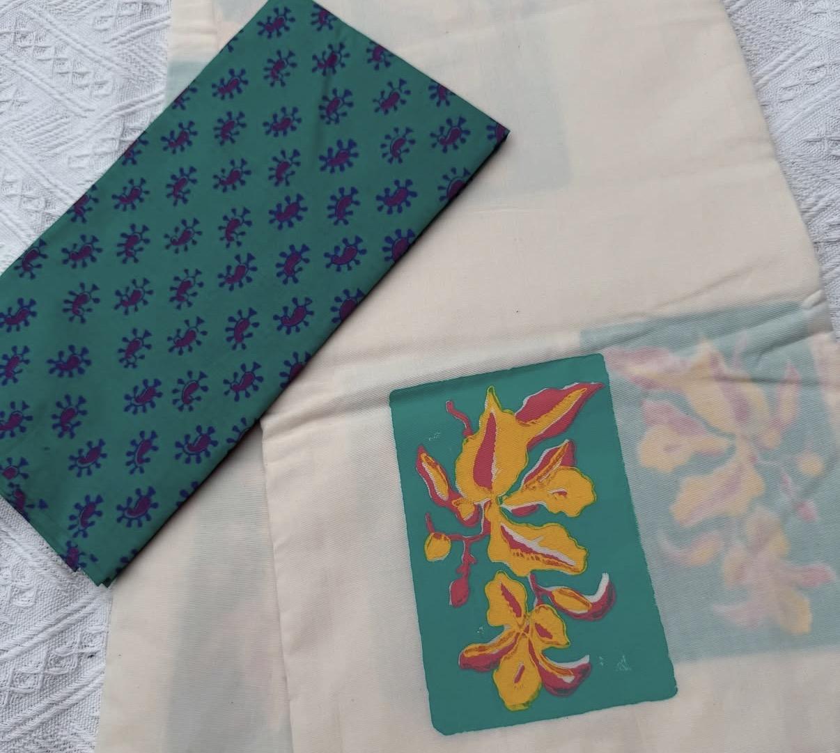 South Cotton Mix Block Printed Saree