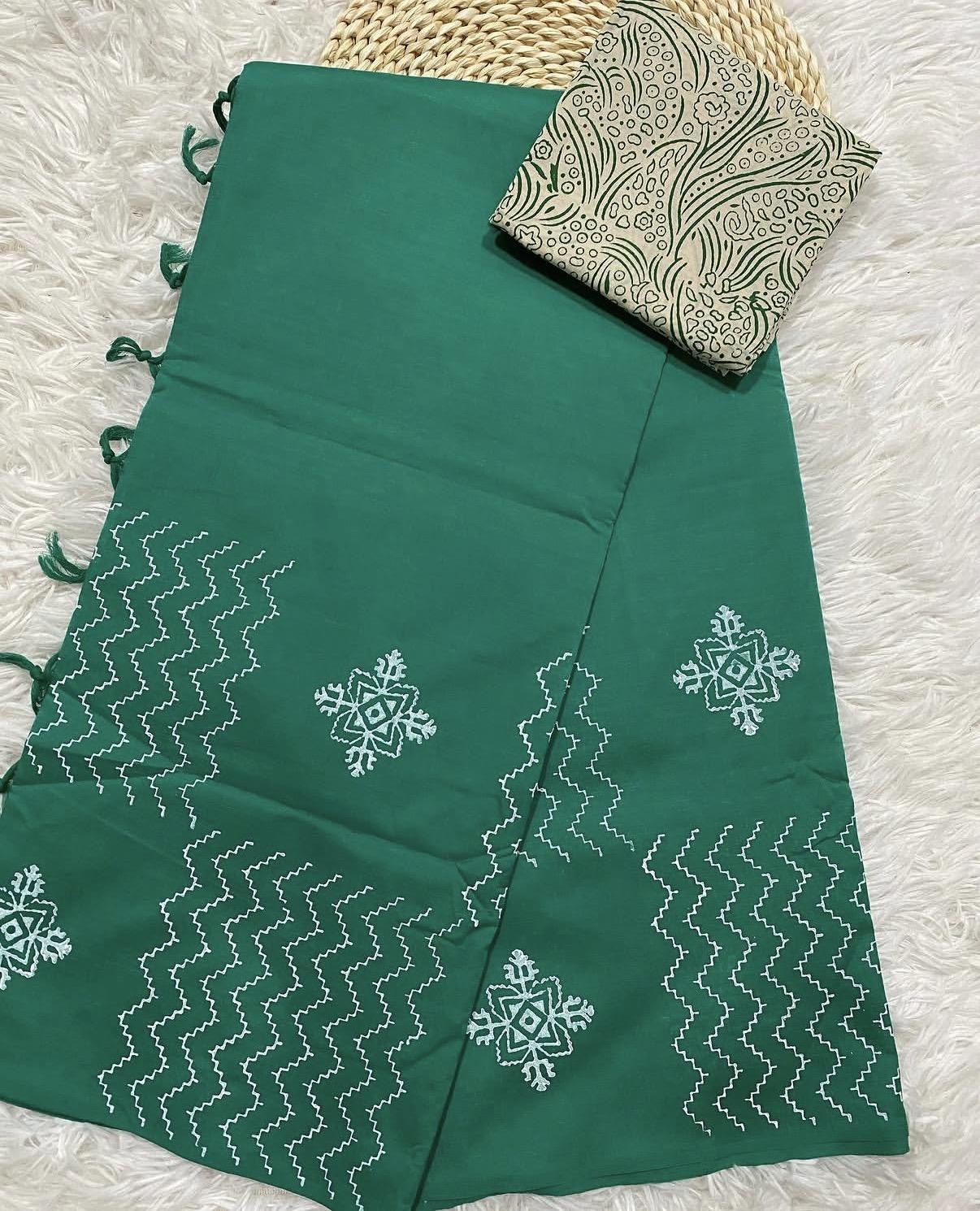 South Cotton Mix Block Printed Saree