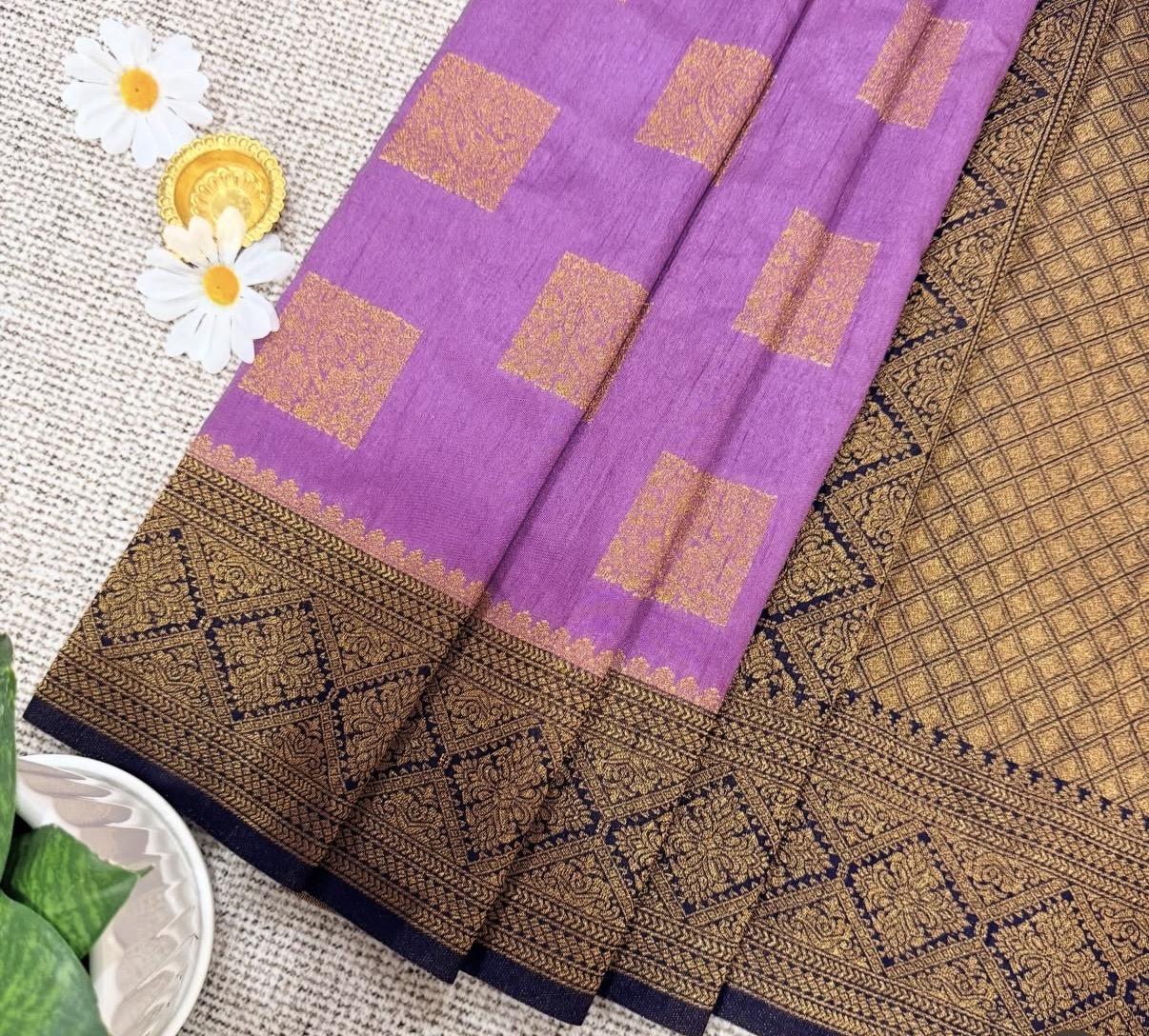 Purple Linen Cotton Saree