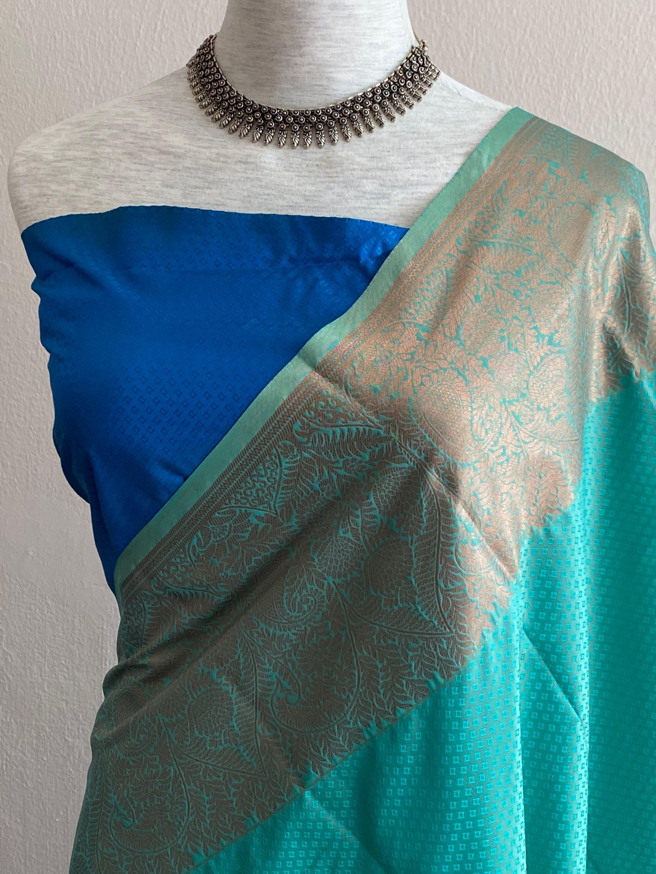 Pastel Turqoise Semi Kanchi Silk