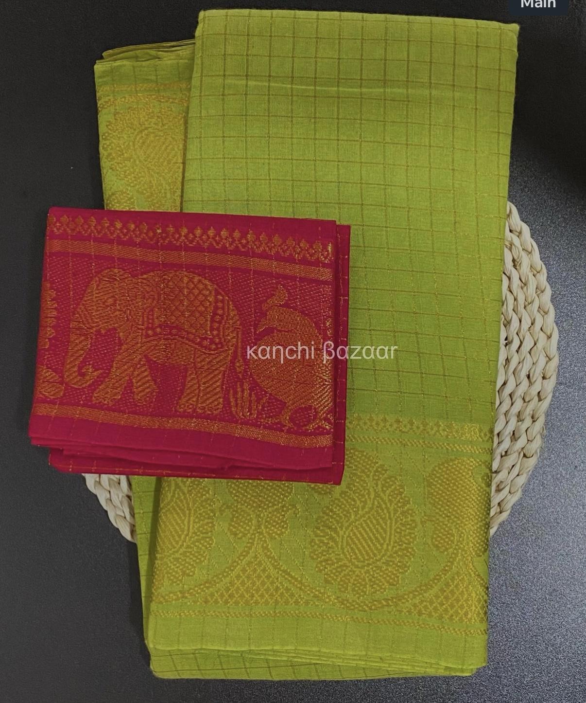 Green Sungudi with Hot Pink Blouse