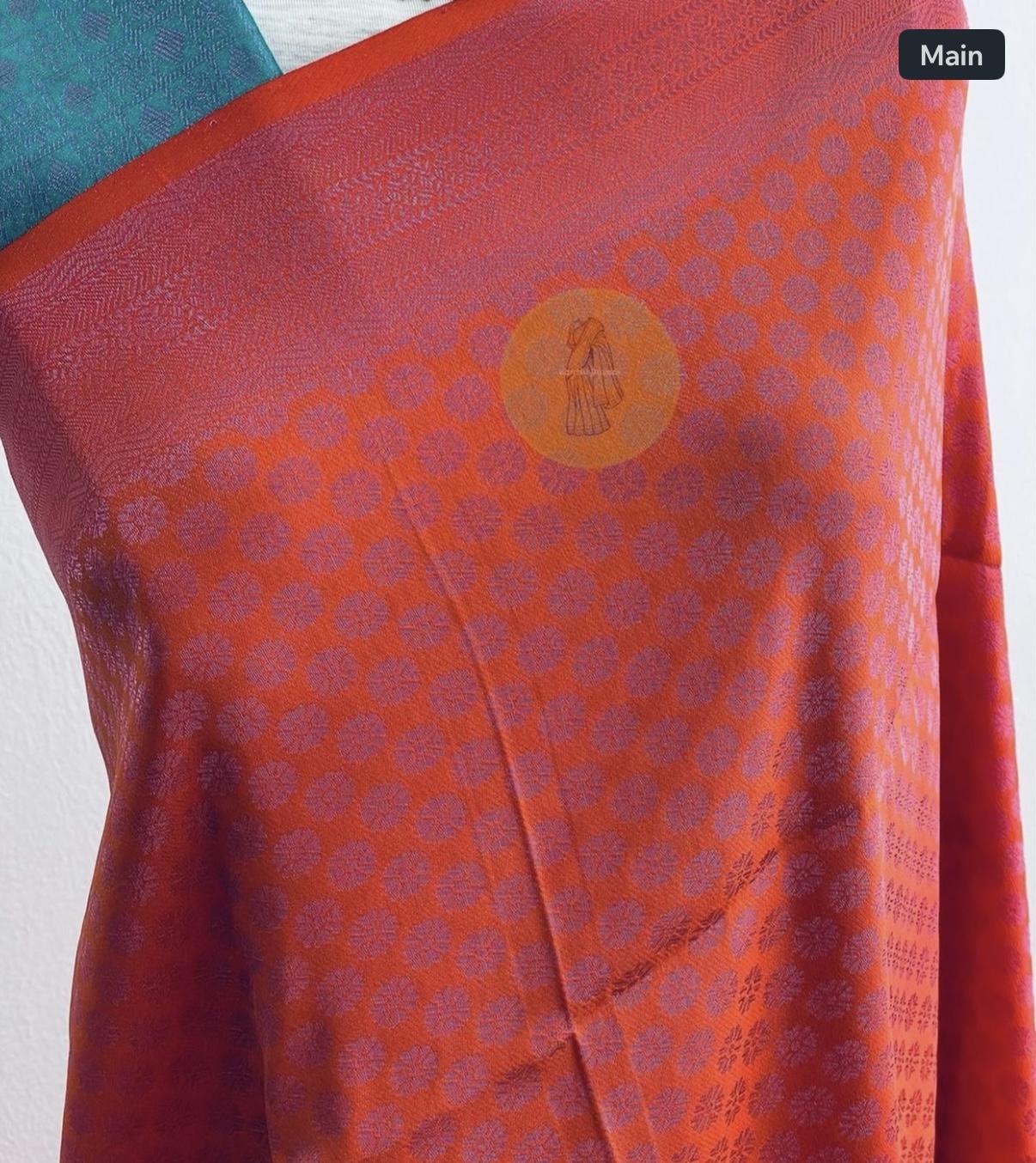 Coral Orange & Turqoise Kubera Pattu