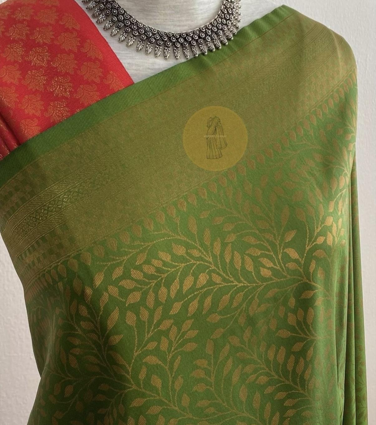 Dark Olive Green & Red Kubera Pattu
