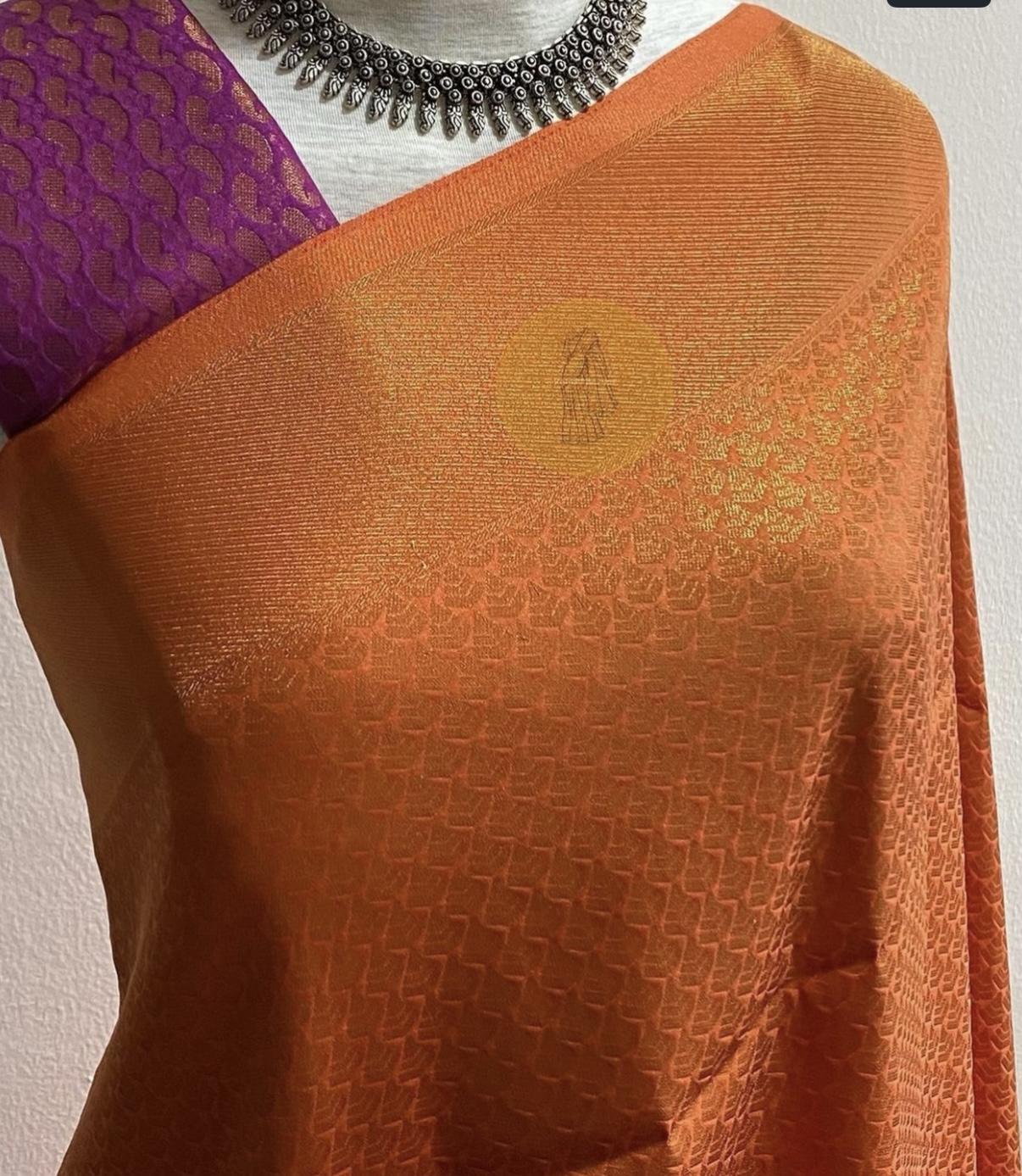 Orange & Dark Pink Kubera Pattu