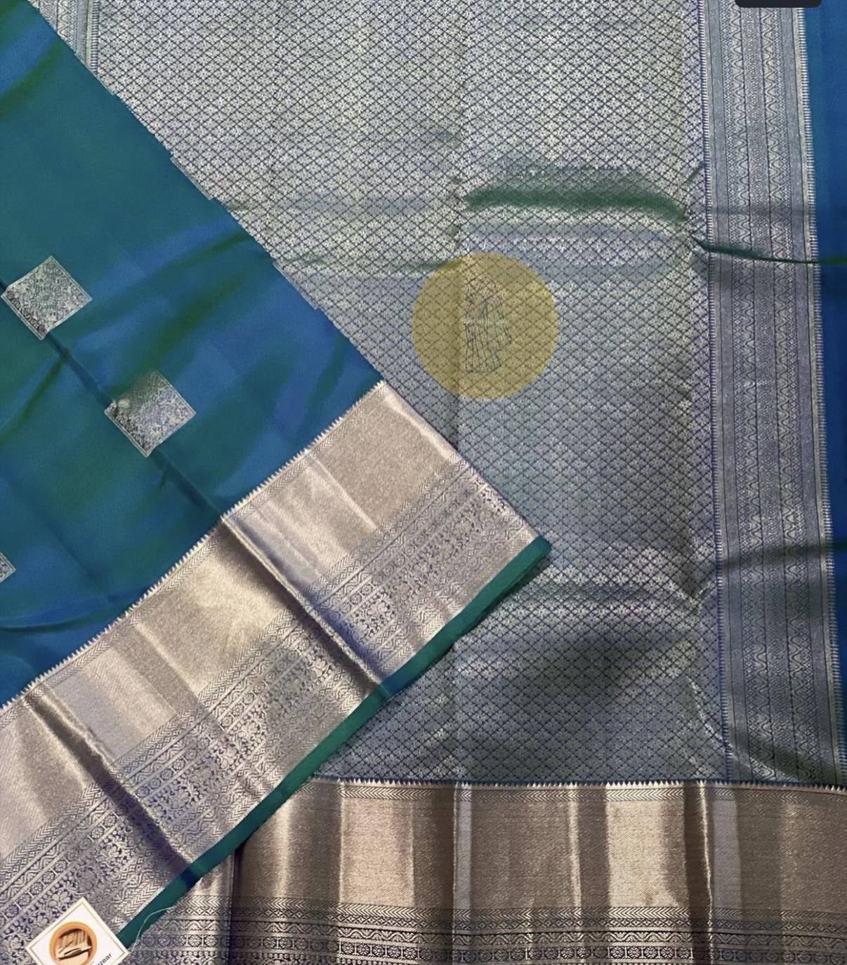 Green Blue Pure Kanchipuram Silk