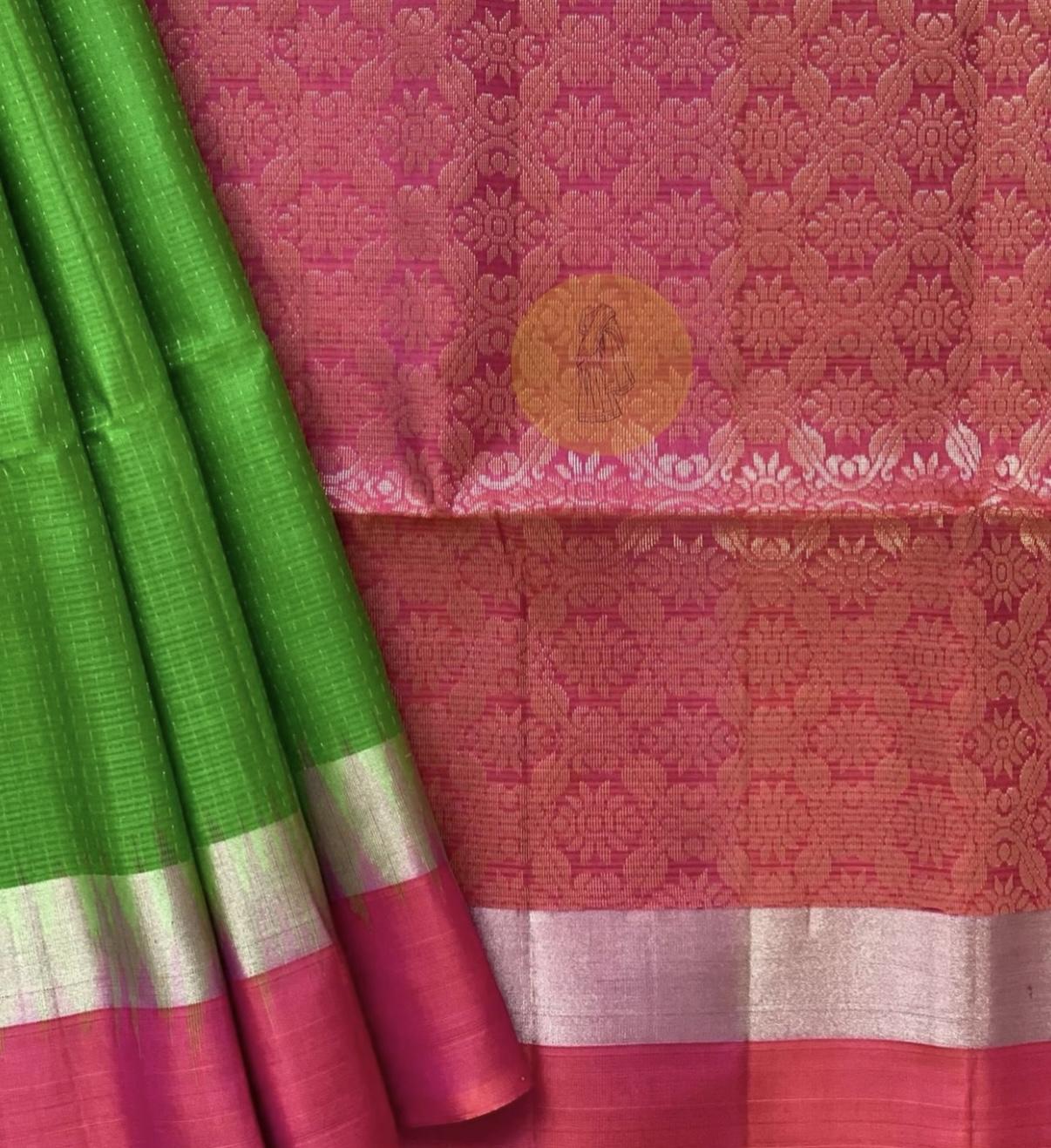 Parrot Green & Pink Kanchipuram Silk