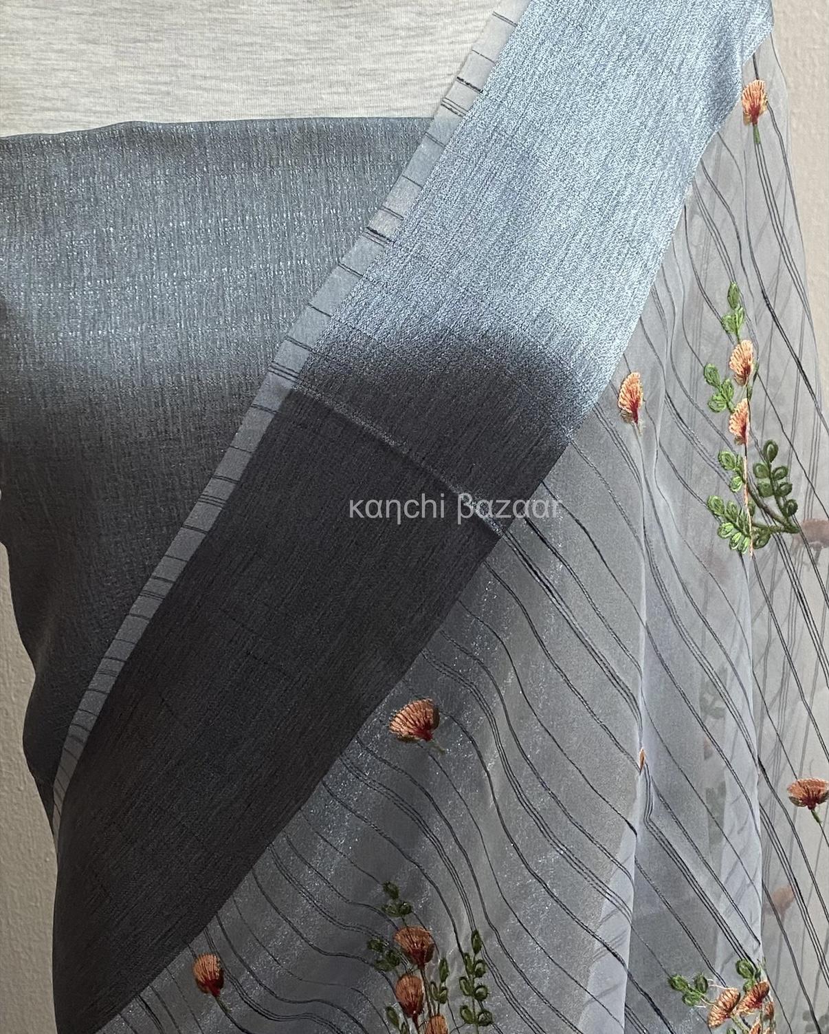 Blue Grey Jute Organza