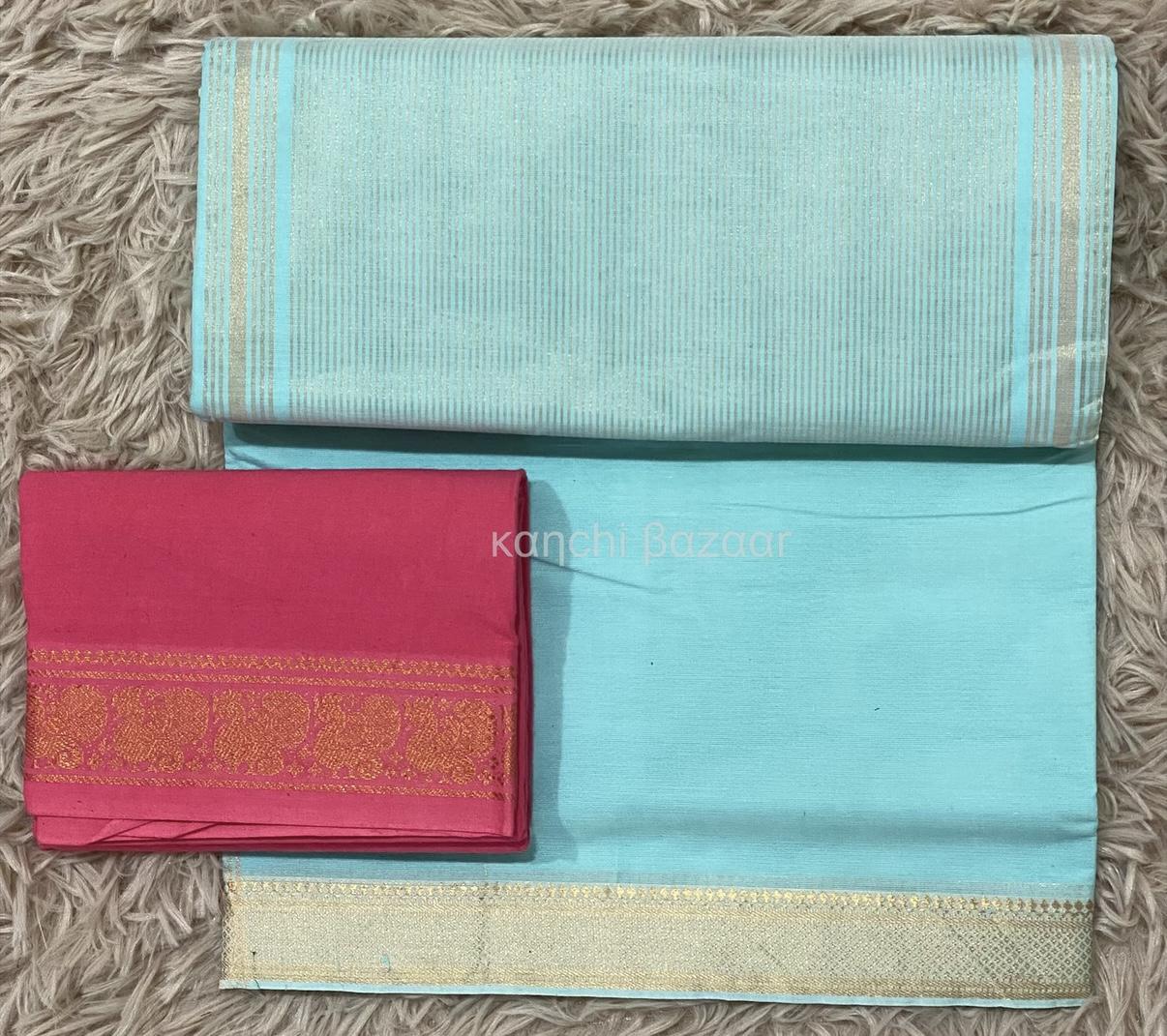 Pastel Blue Mangalagiri Nizam Border Cotton