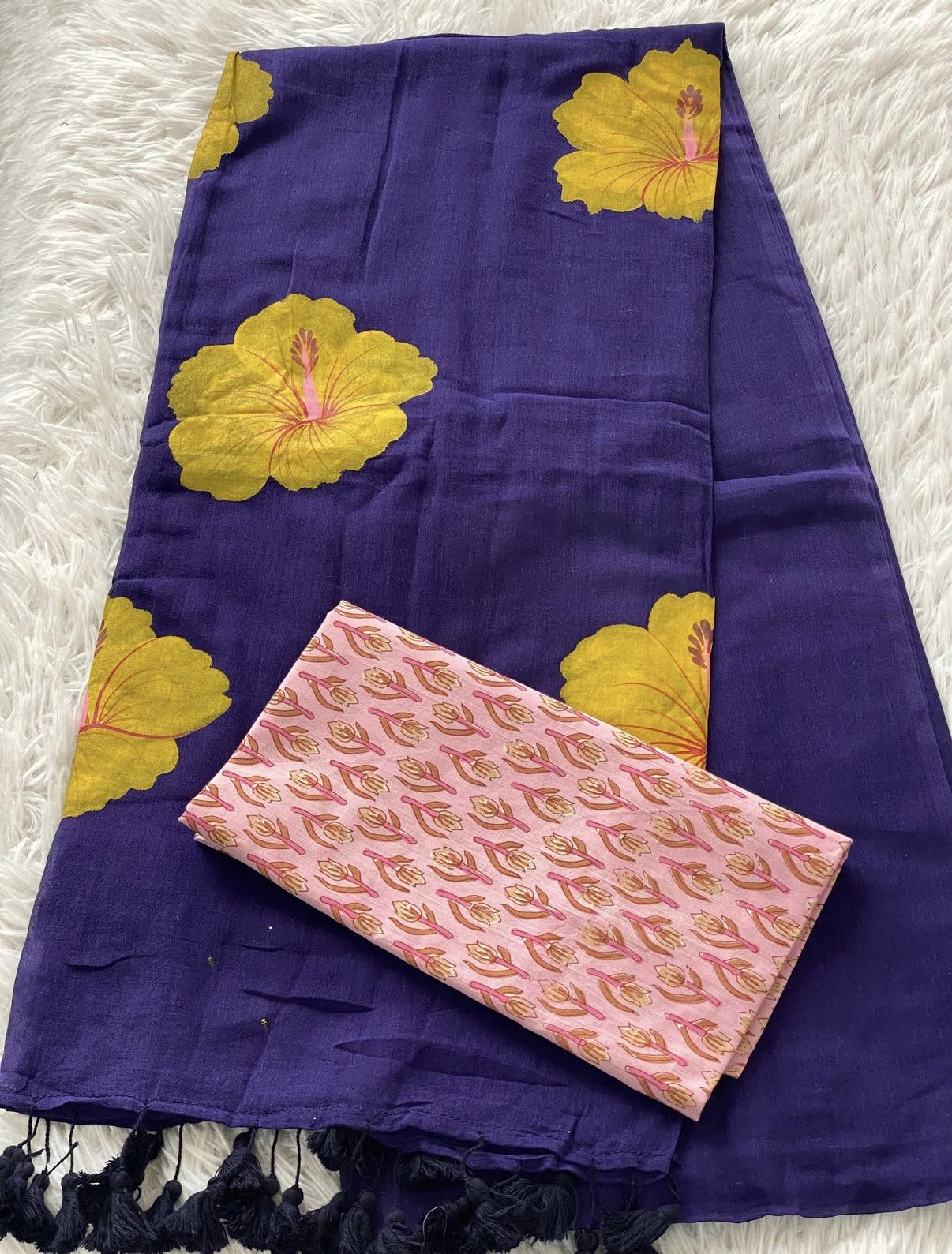 Violet Handpainted Mul Cotton