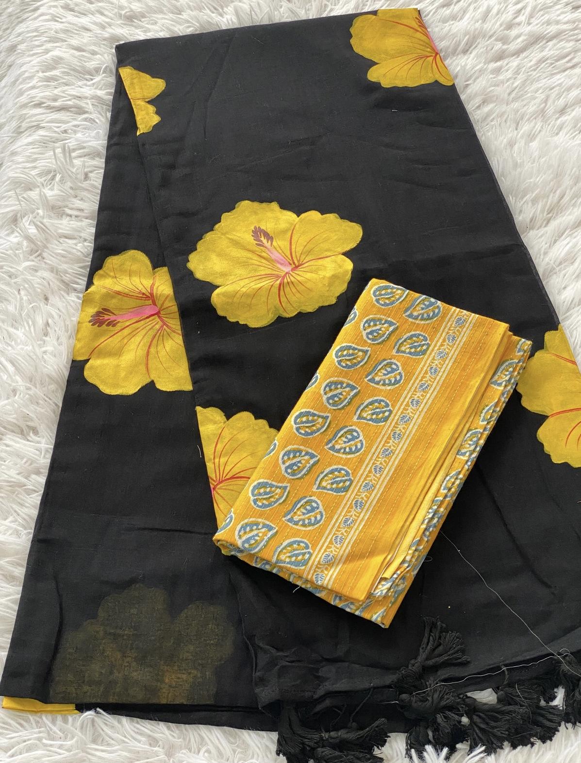 Black Handpainted Mul Cotton
