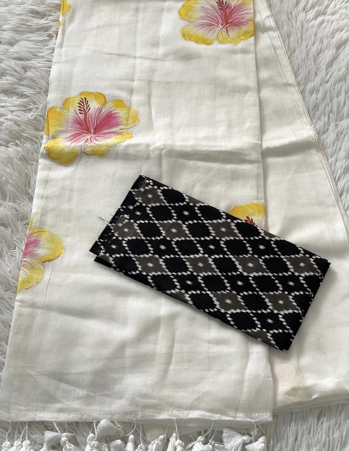 White Handpainted Mul Cotton