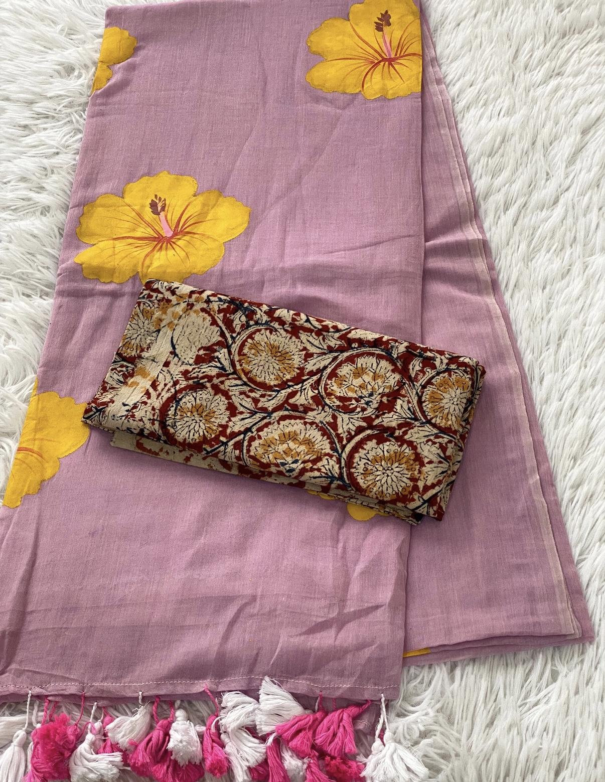 Lilac Handpainted Mul Cotton