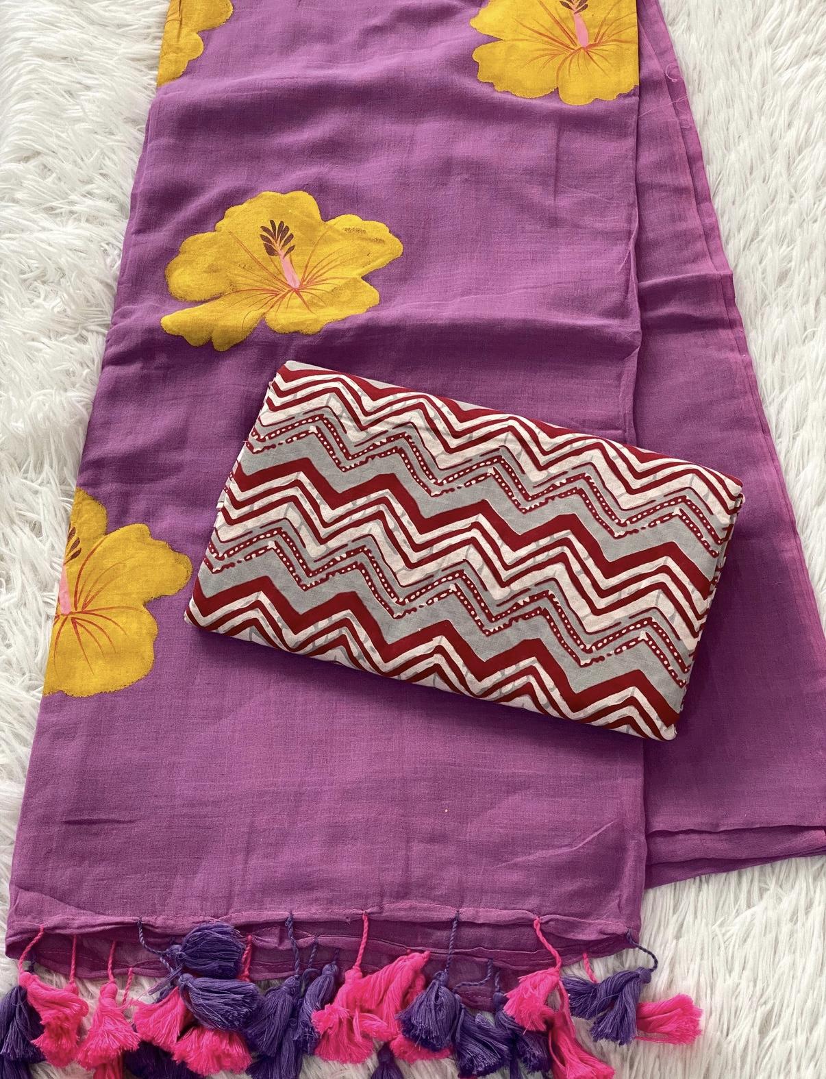 Purple Handpainted Mul Cotton