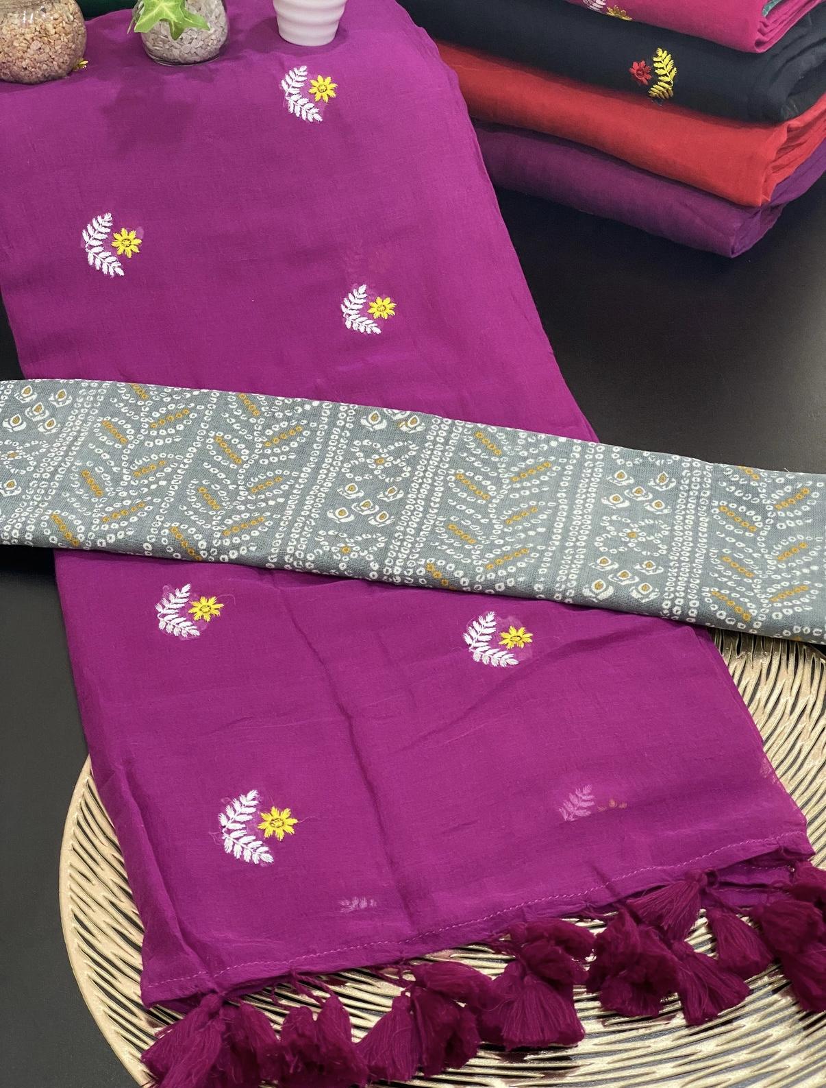 Magenta Mul Cotton with Floral Embroidery