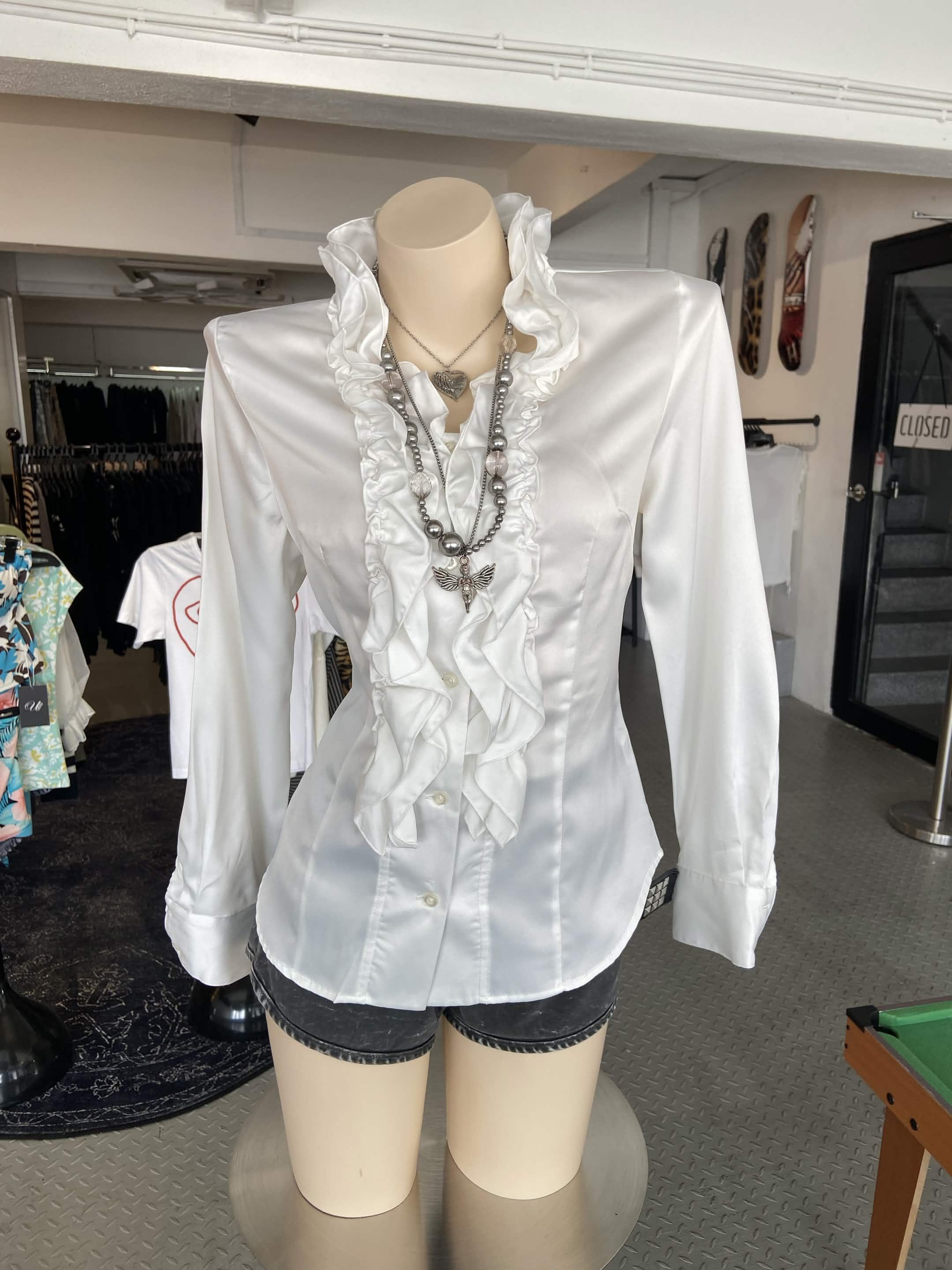 Early 00's Y2K Ruffle White Button Up