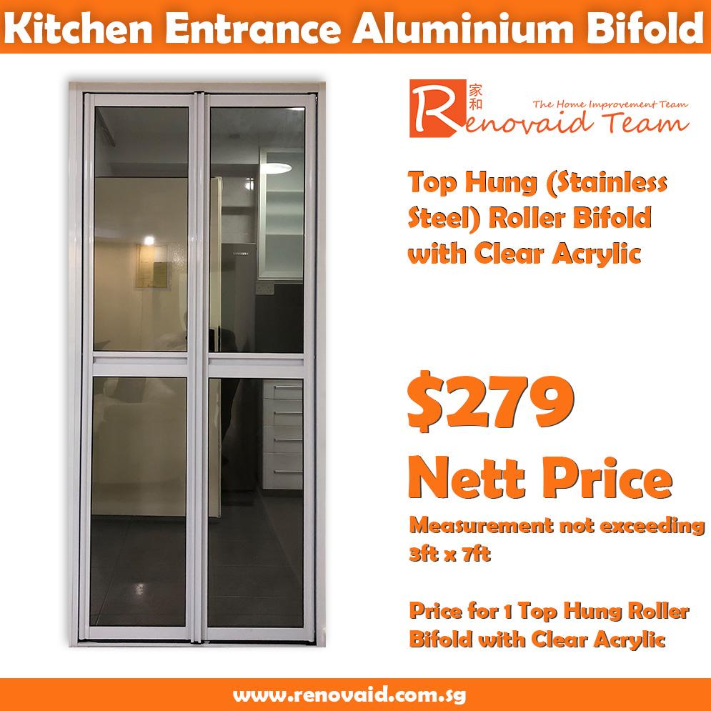 Kitche Entrance Bifold Door - Top Hung (Stainless Steel) Roller Aluminium Bifold Door
