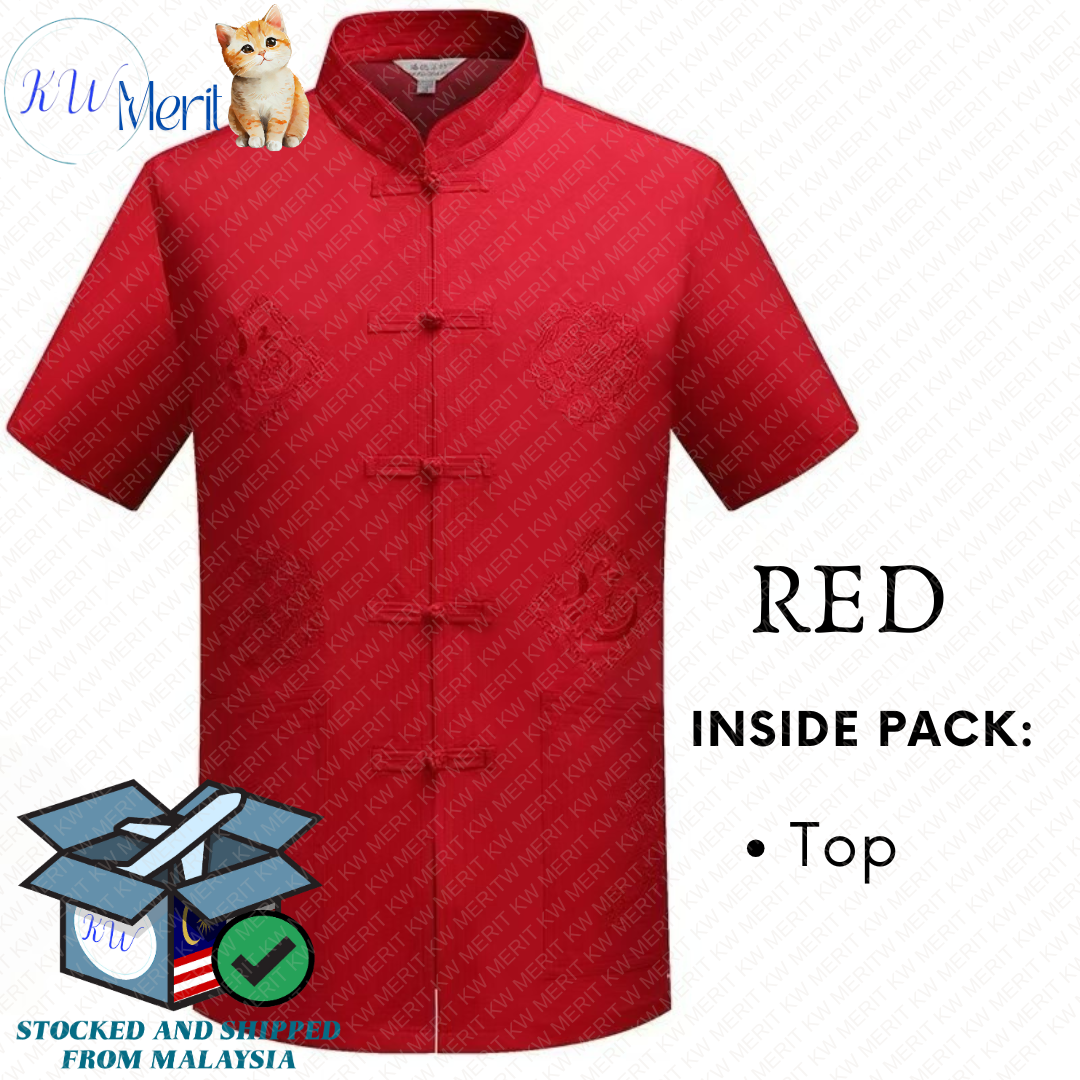 Chinese men's Tang suit short-sleeved tops performance clothes shirts big dragon tops Hanfu costume cosplay