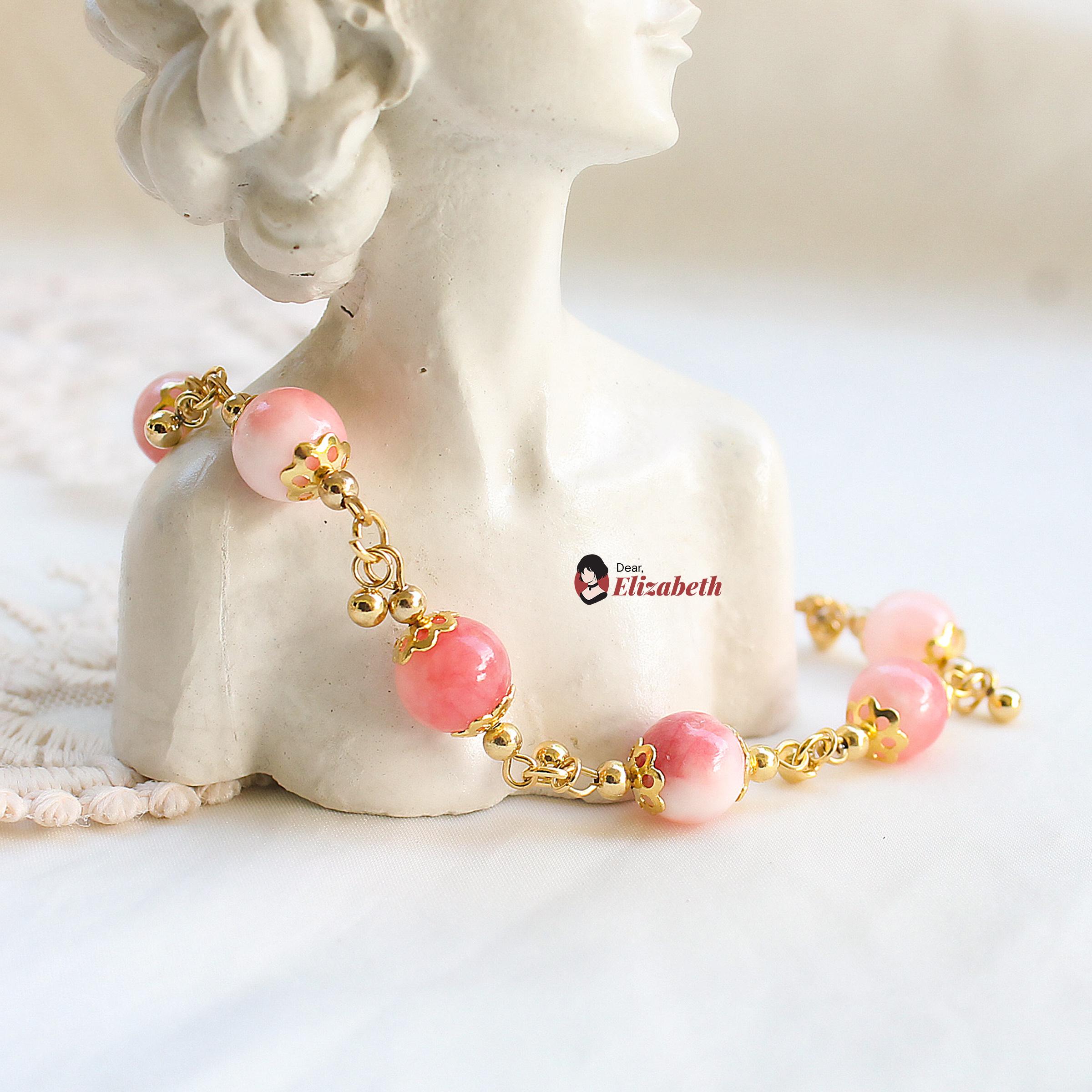 Lady Julia Pink Jade Regency Chained Bracelet