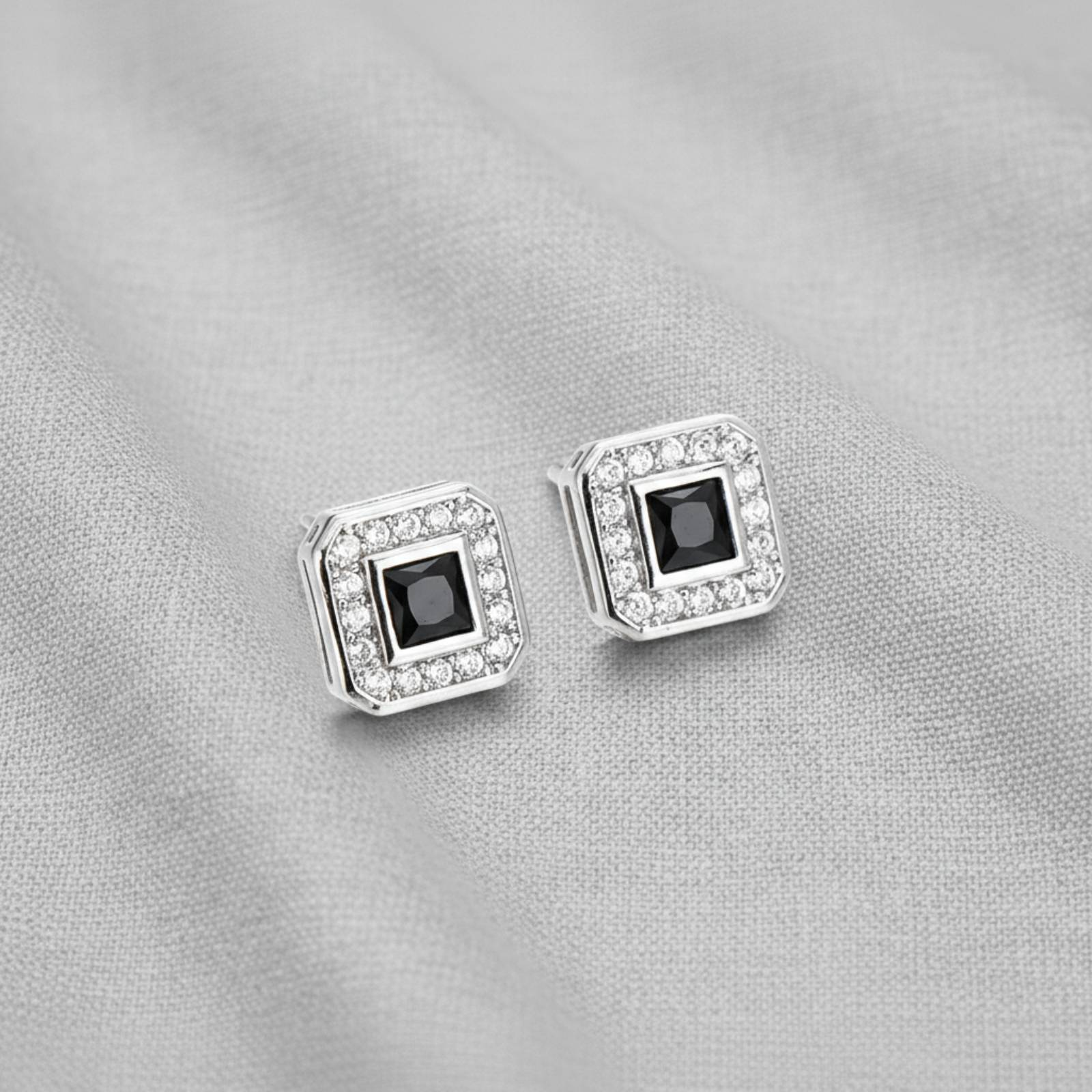 Black Square Studs on Linen
