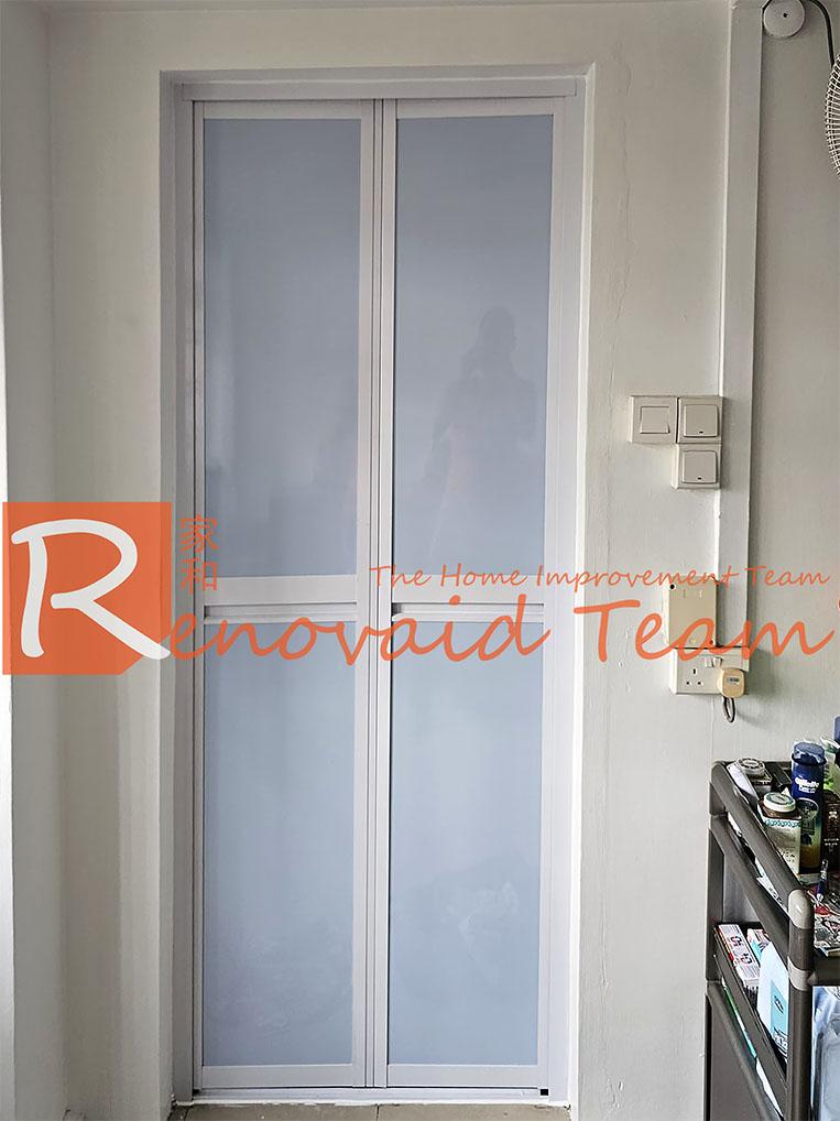 White Powder Coated Aluminium Bifold Door with Light Blue Acrylic (E1) - Renovaid Team