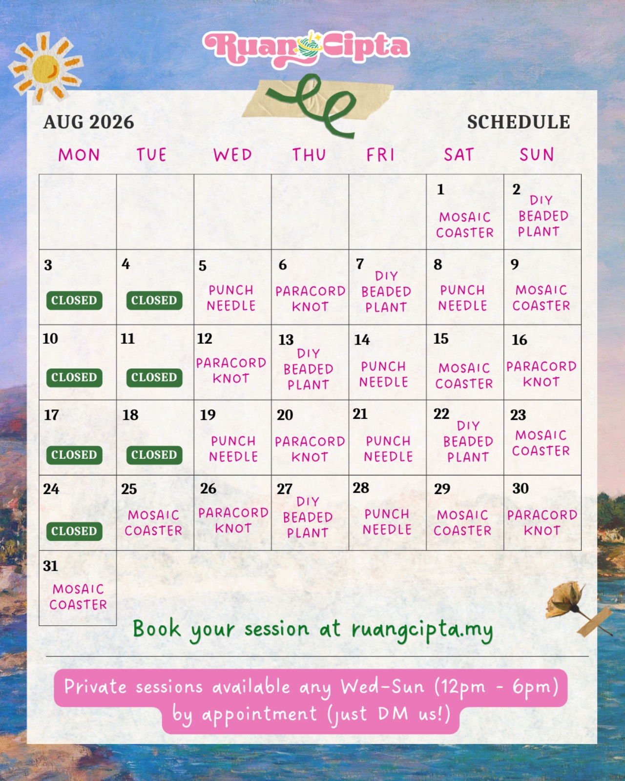 Ruang Cipta Workshop Calendar
